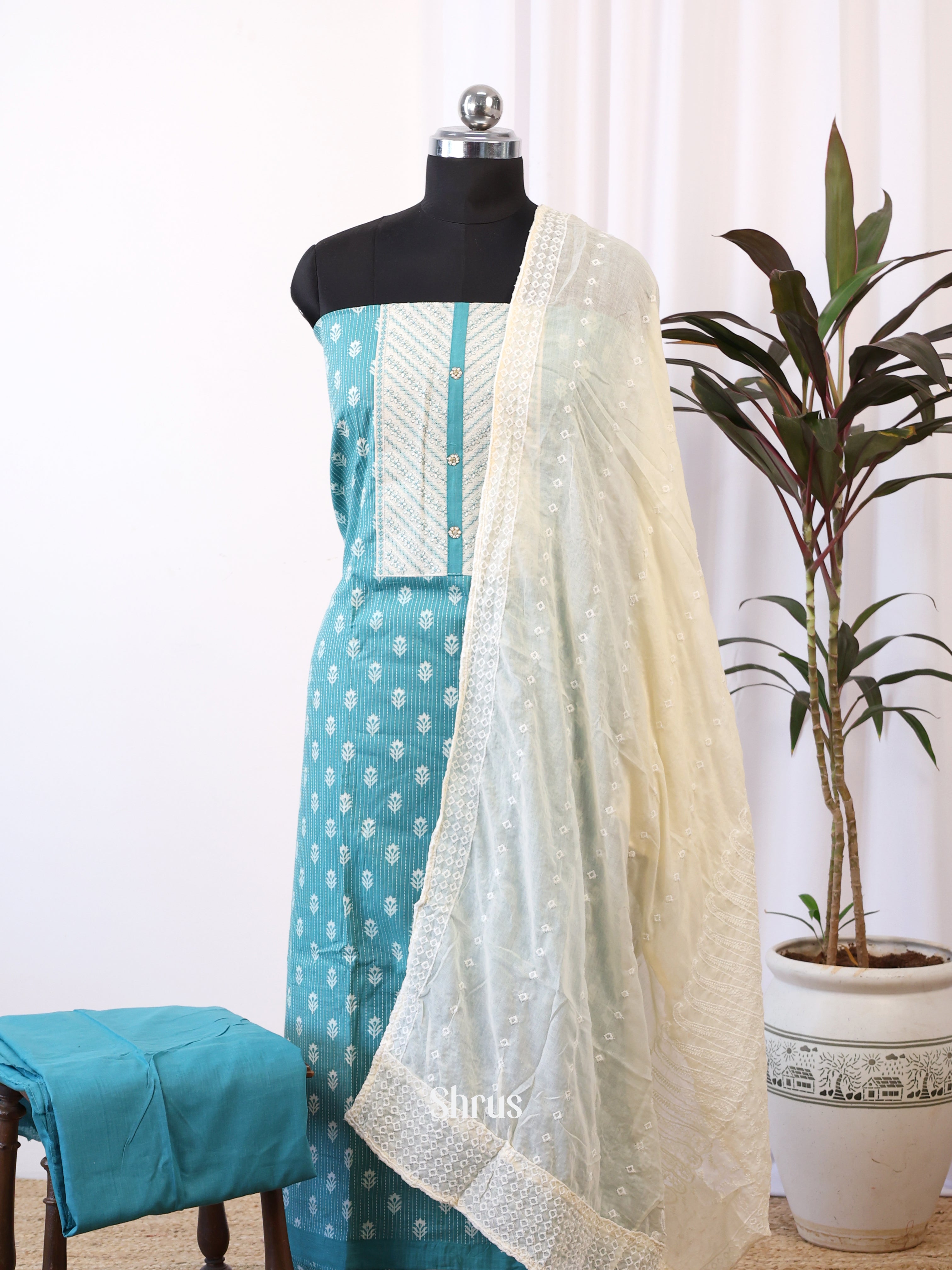 Blue & Cream - Cotton salwar