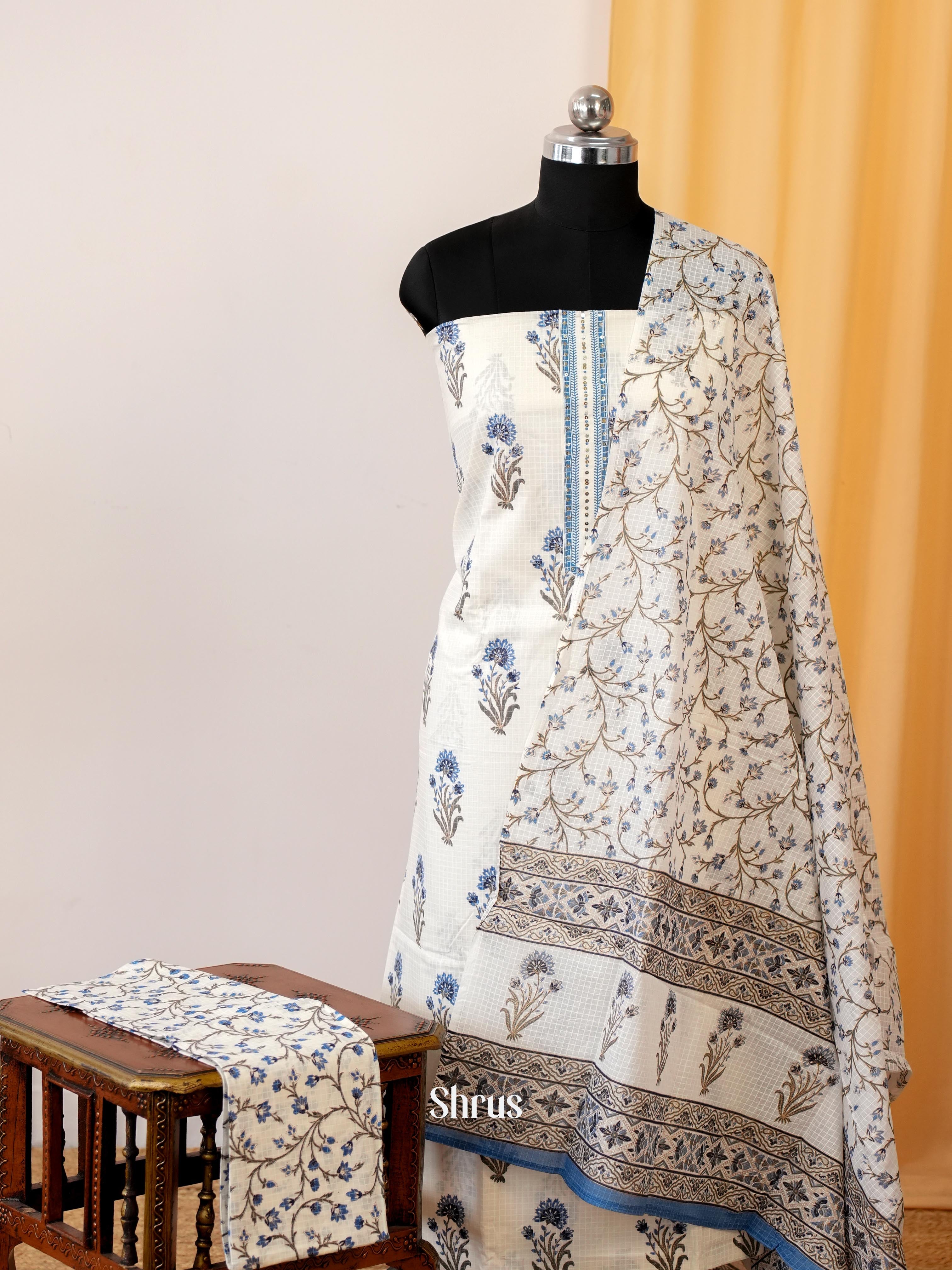 Off White  & Blue - Cotton salwar