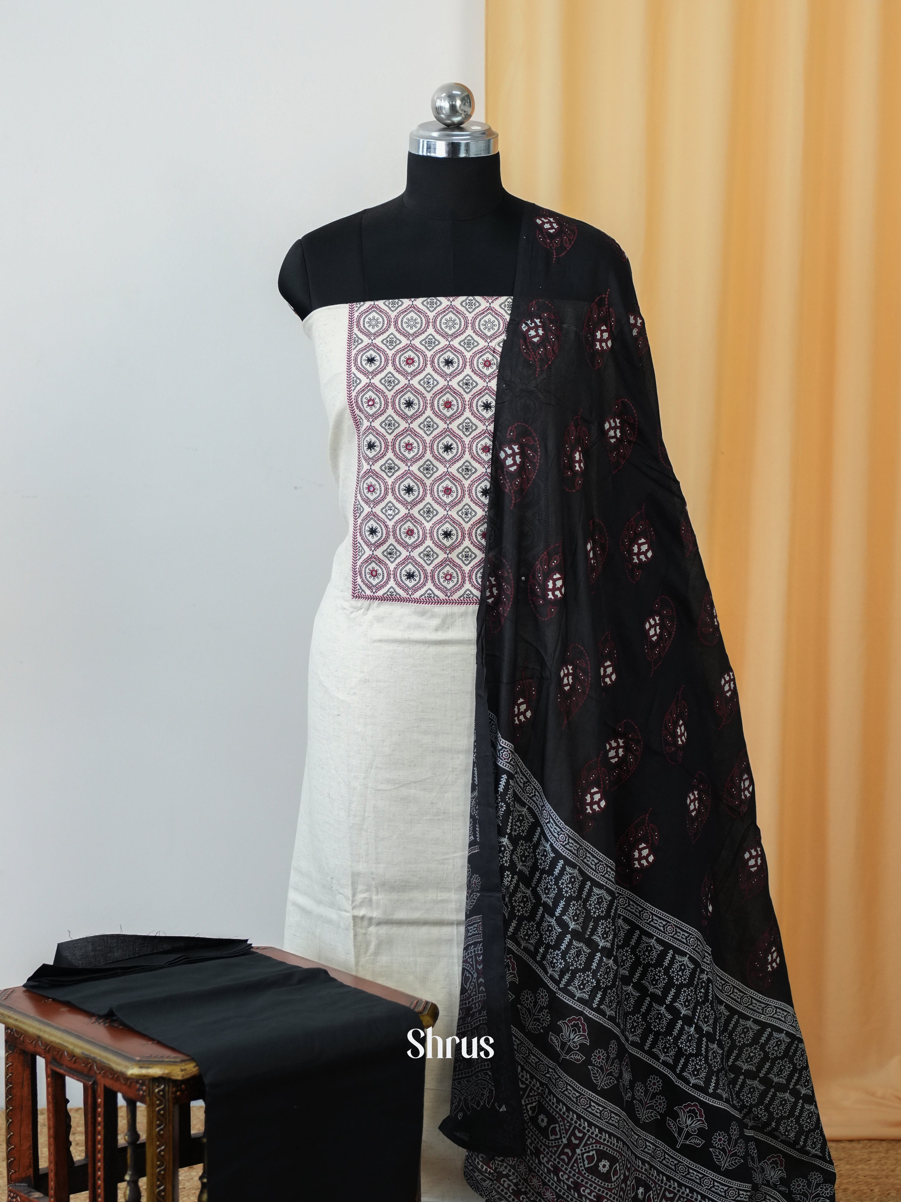 Cream & Black - Cotton salwar