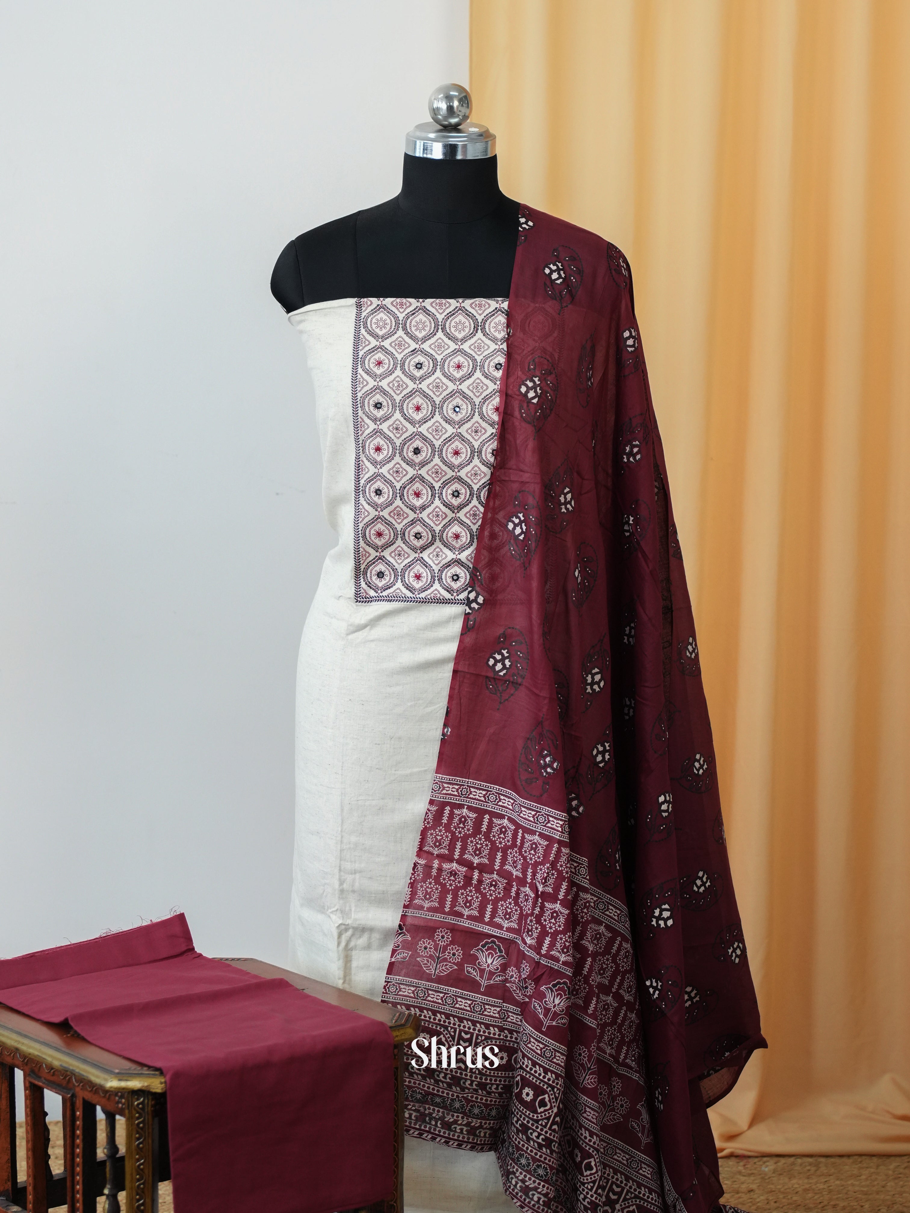 Cream & Maroon - Cotton salwar