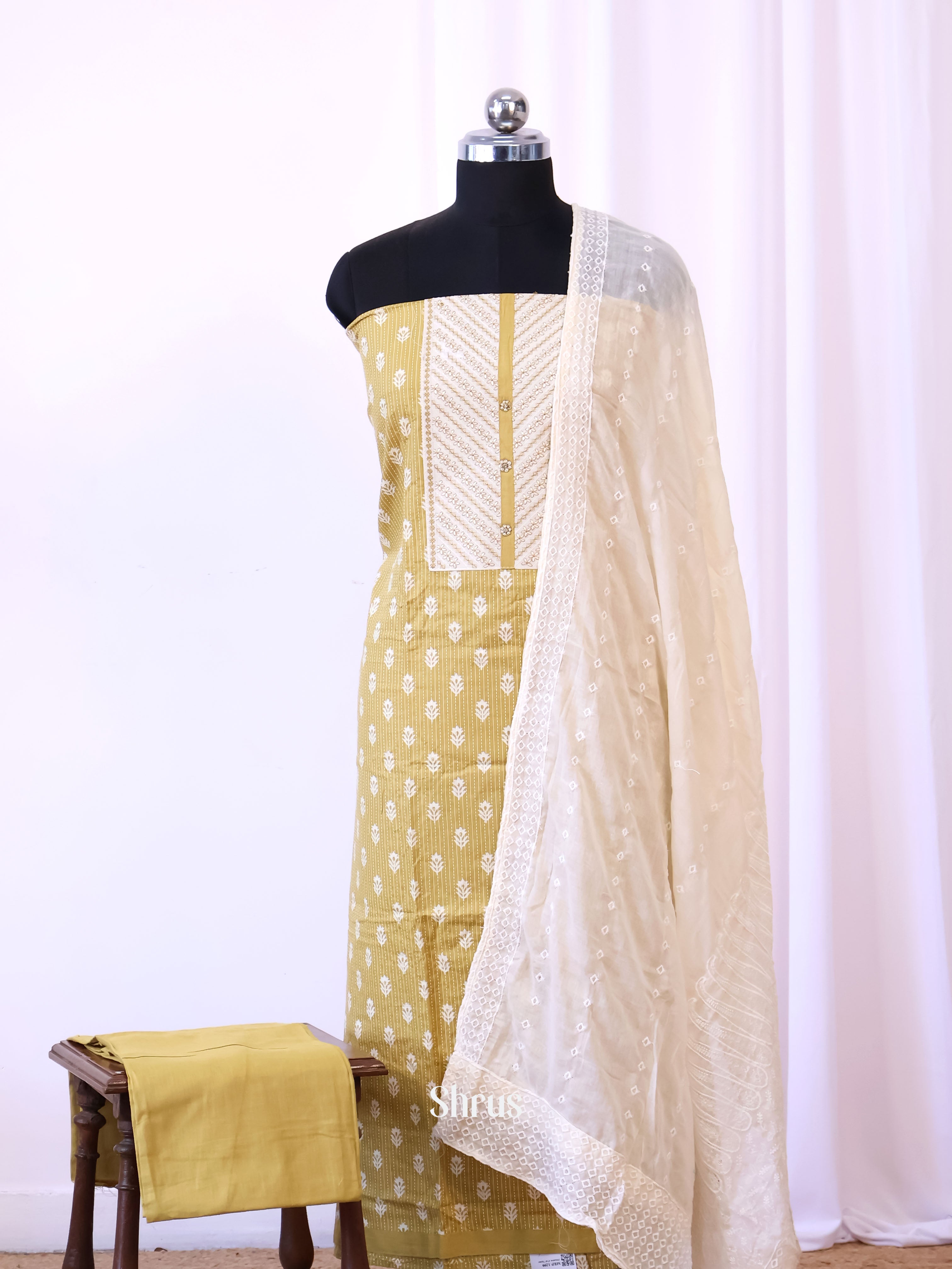 Beige & White- Cotton salwar