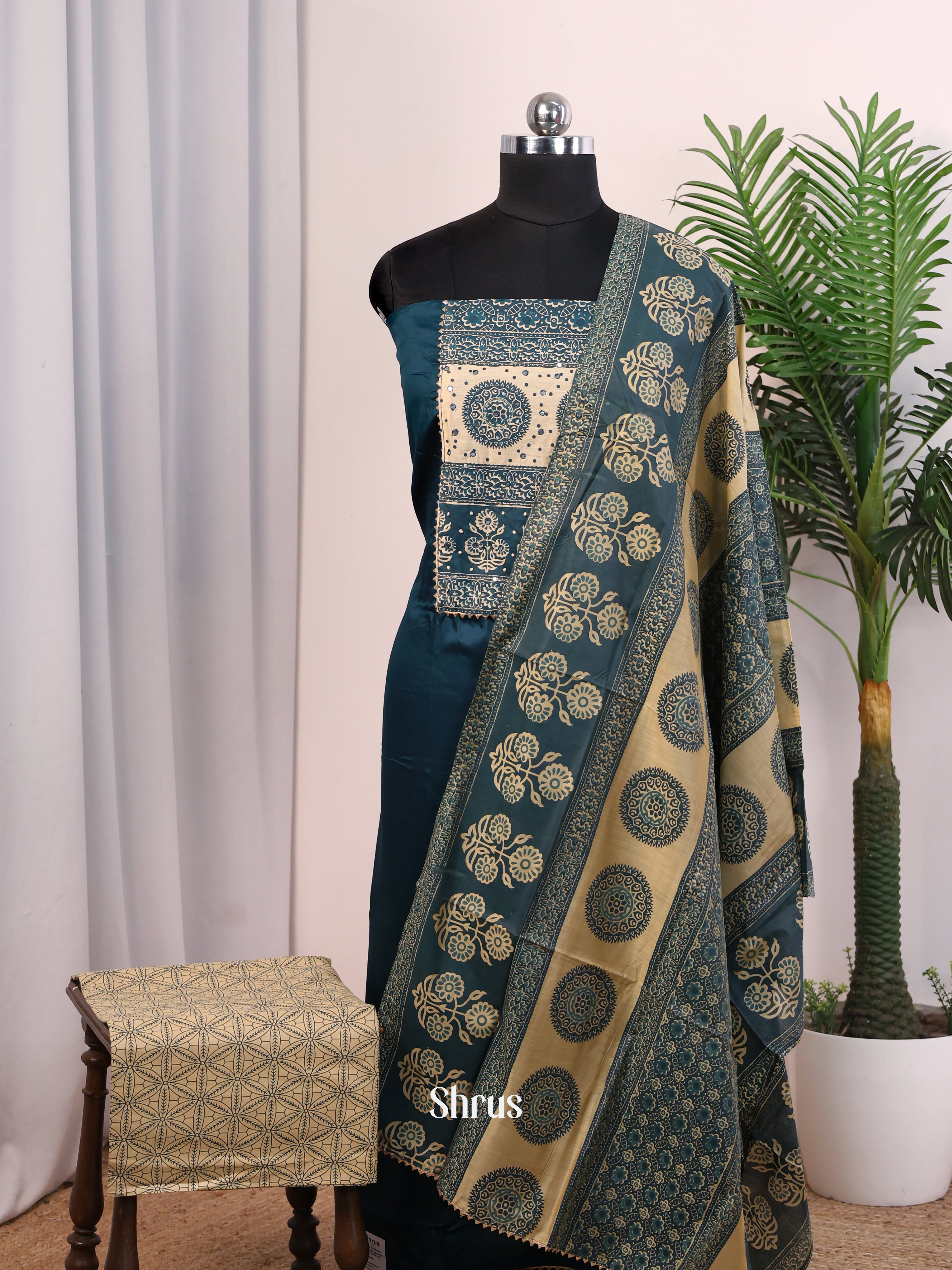 Blue & Cream - Cotton salwar