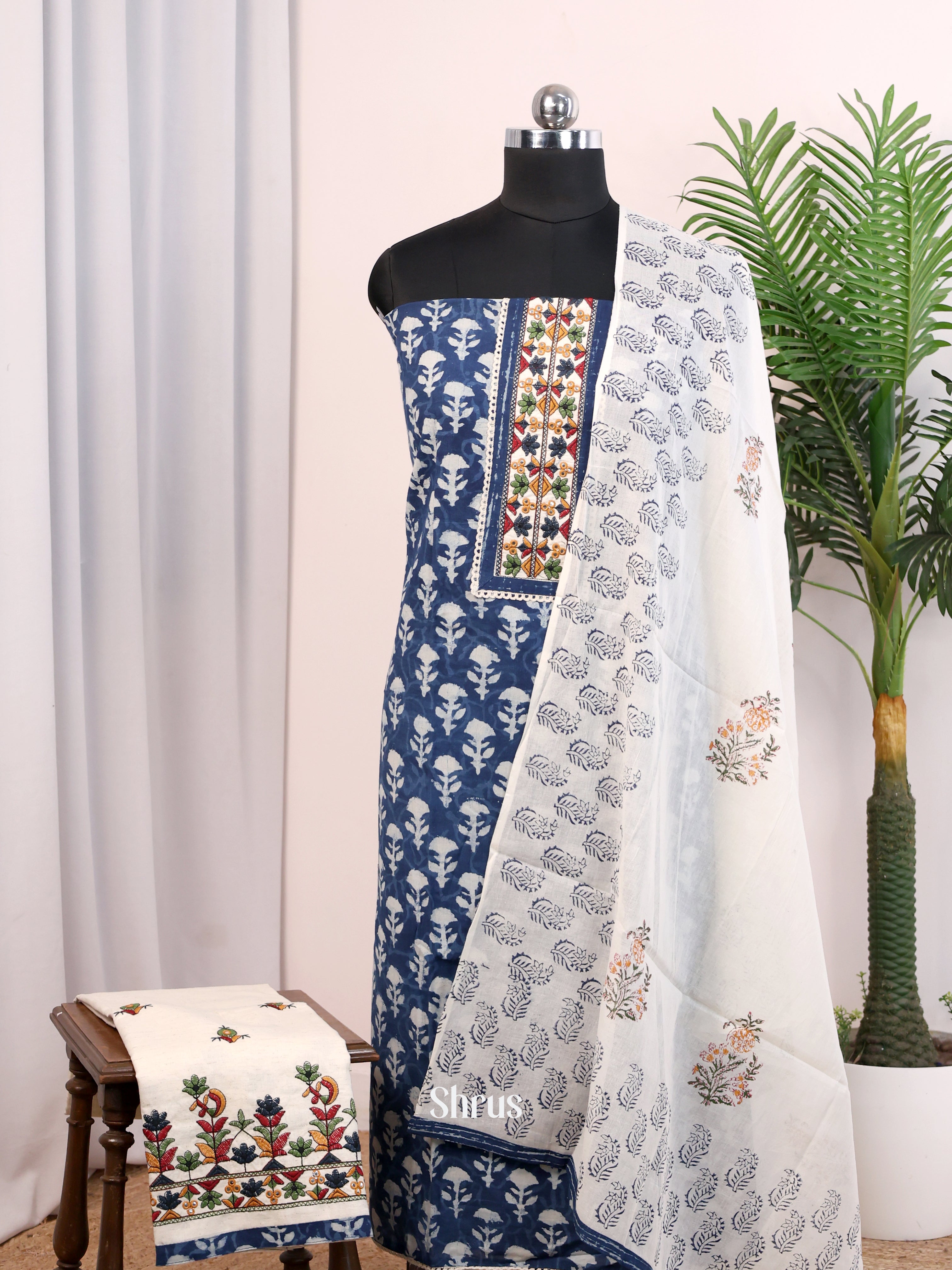 Blue & Cream - Cotton salwar