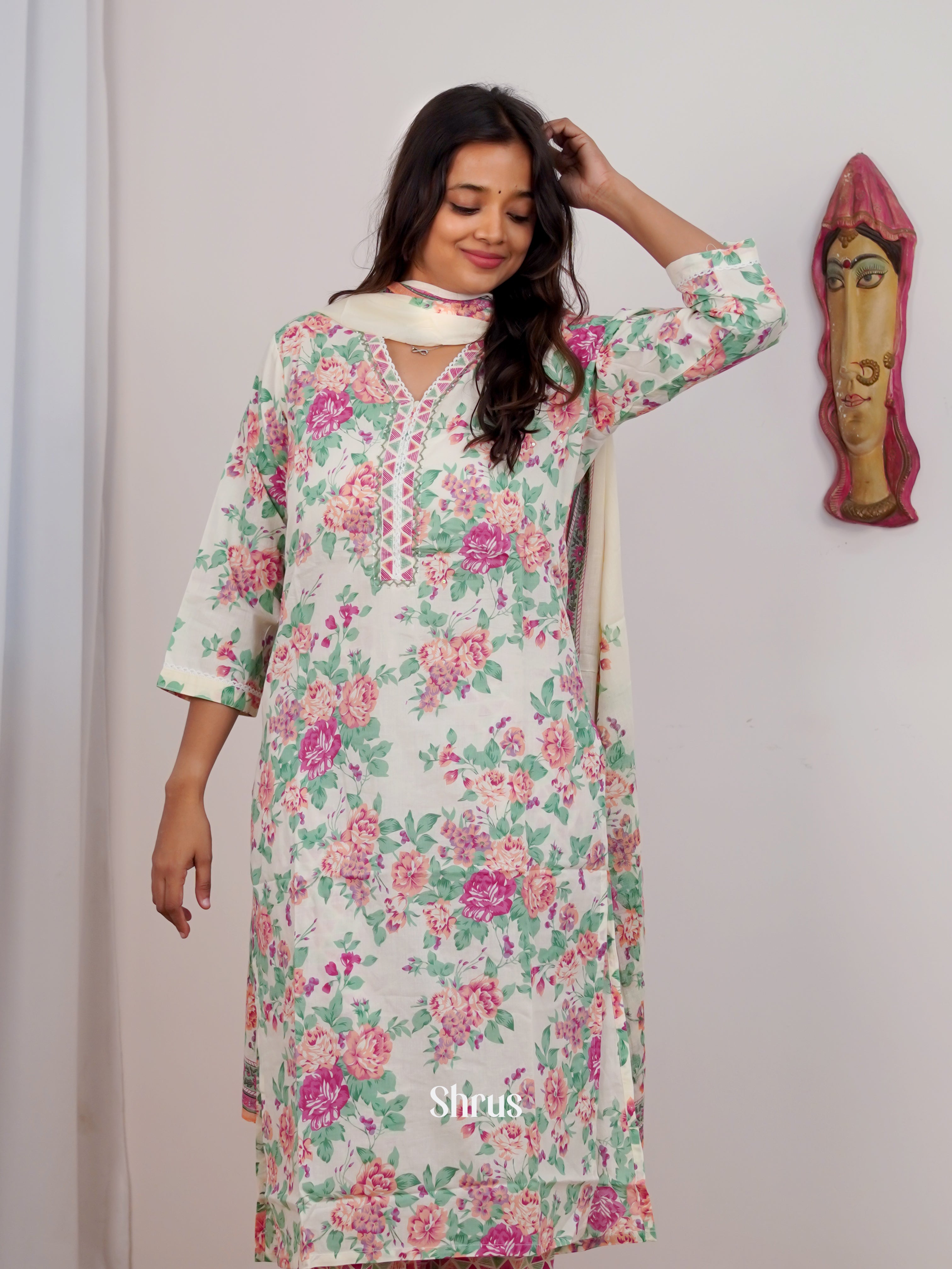 White & Pink  - 3pc Casual Readymade Suits