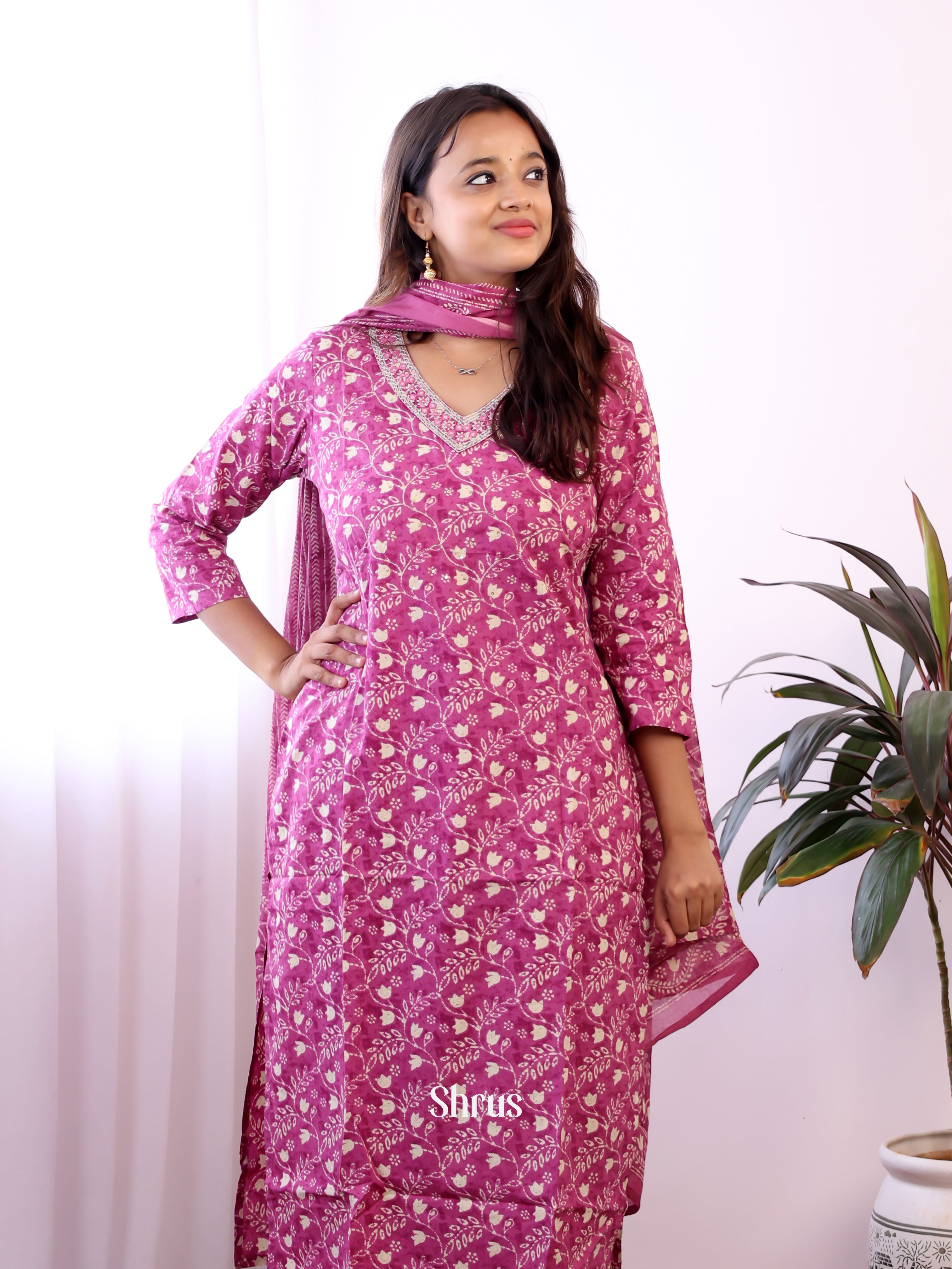 Purple -3pc Cotton  Readymade Suits