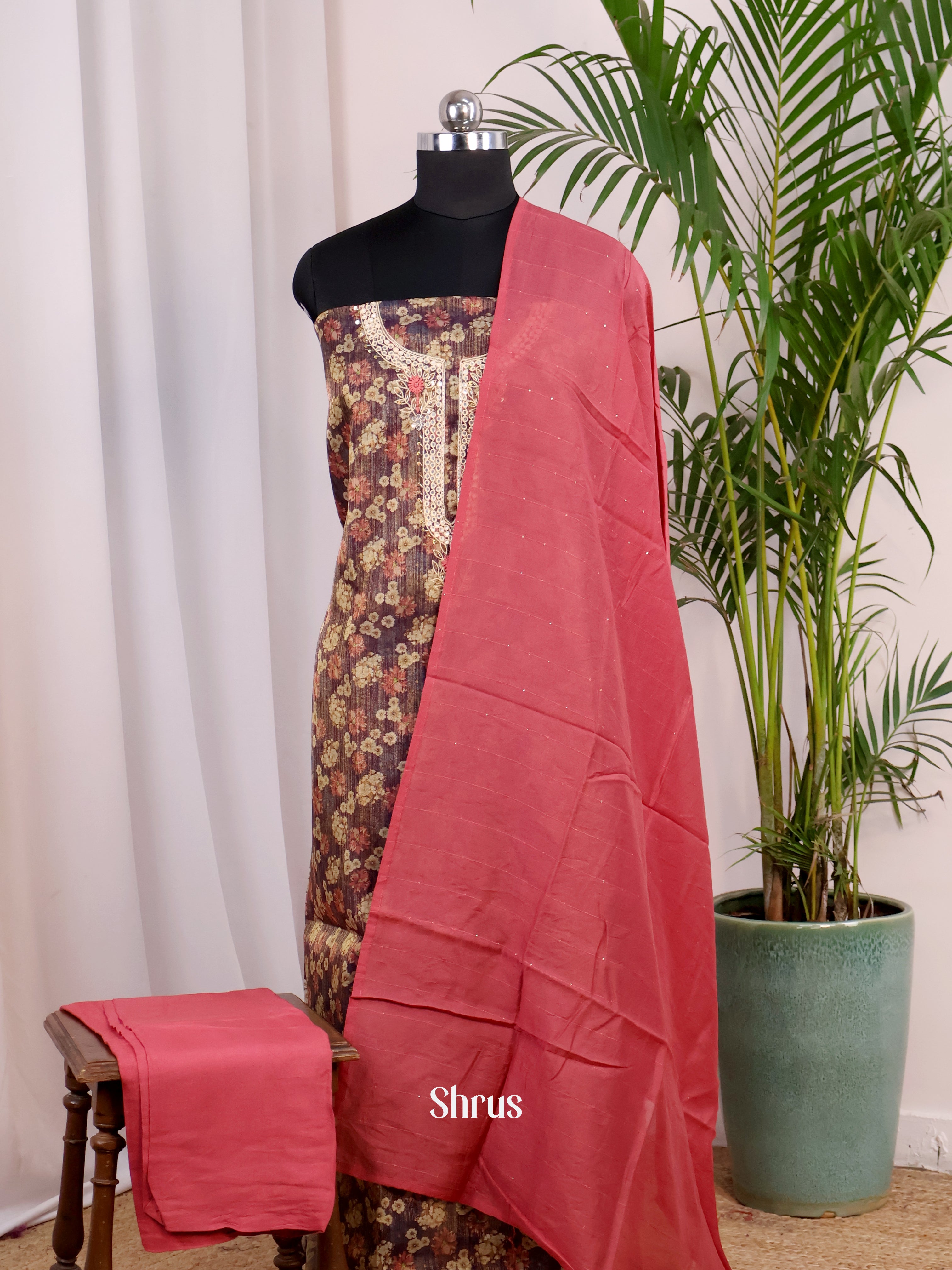 Brown & Red  - Chanderi salwar