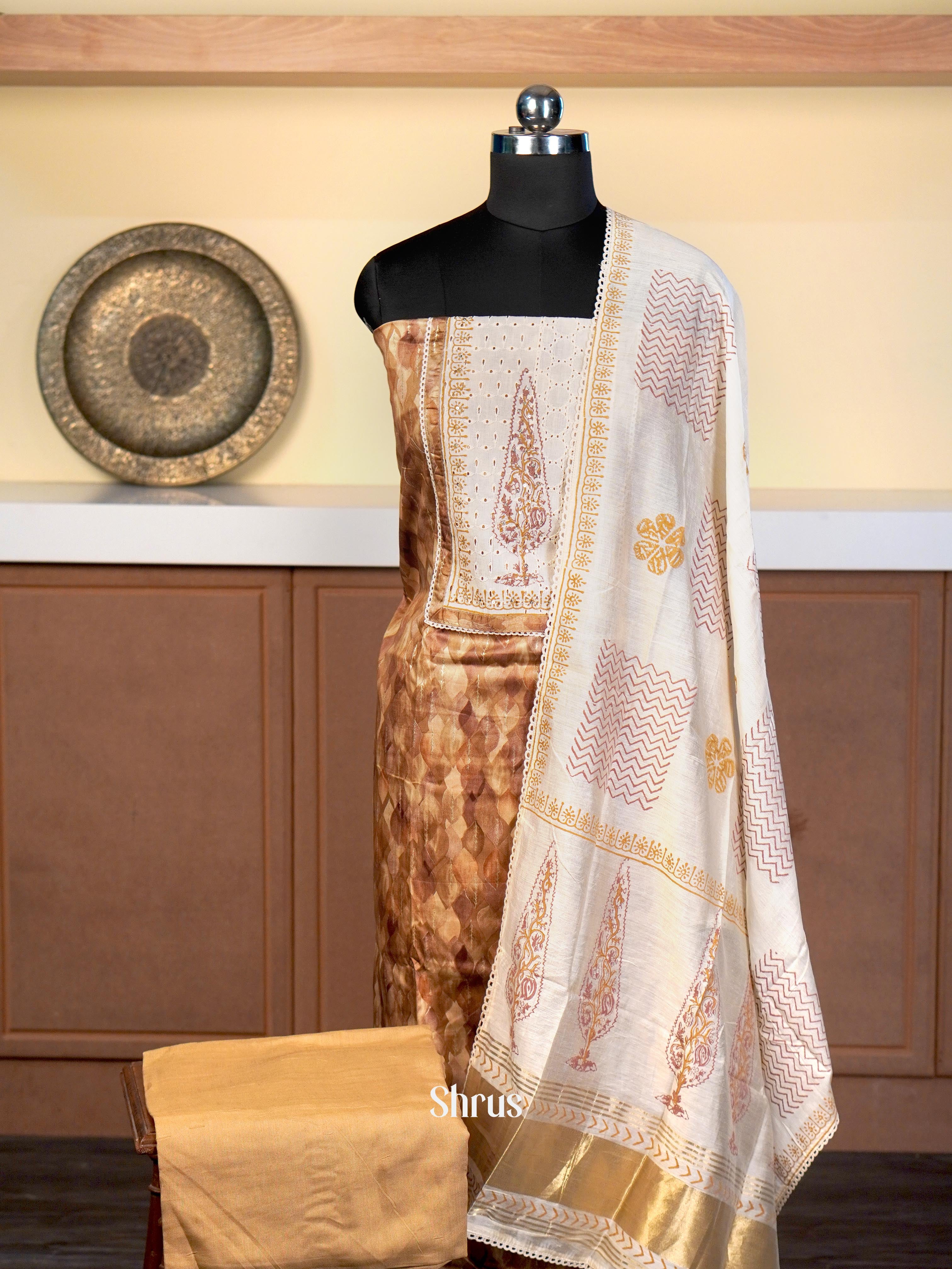 Sandal & Brown  - Cotton salwar