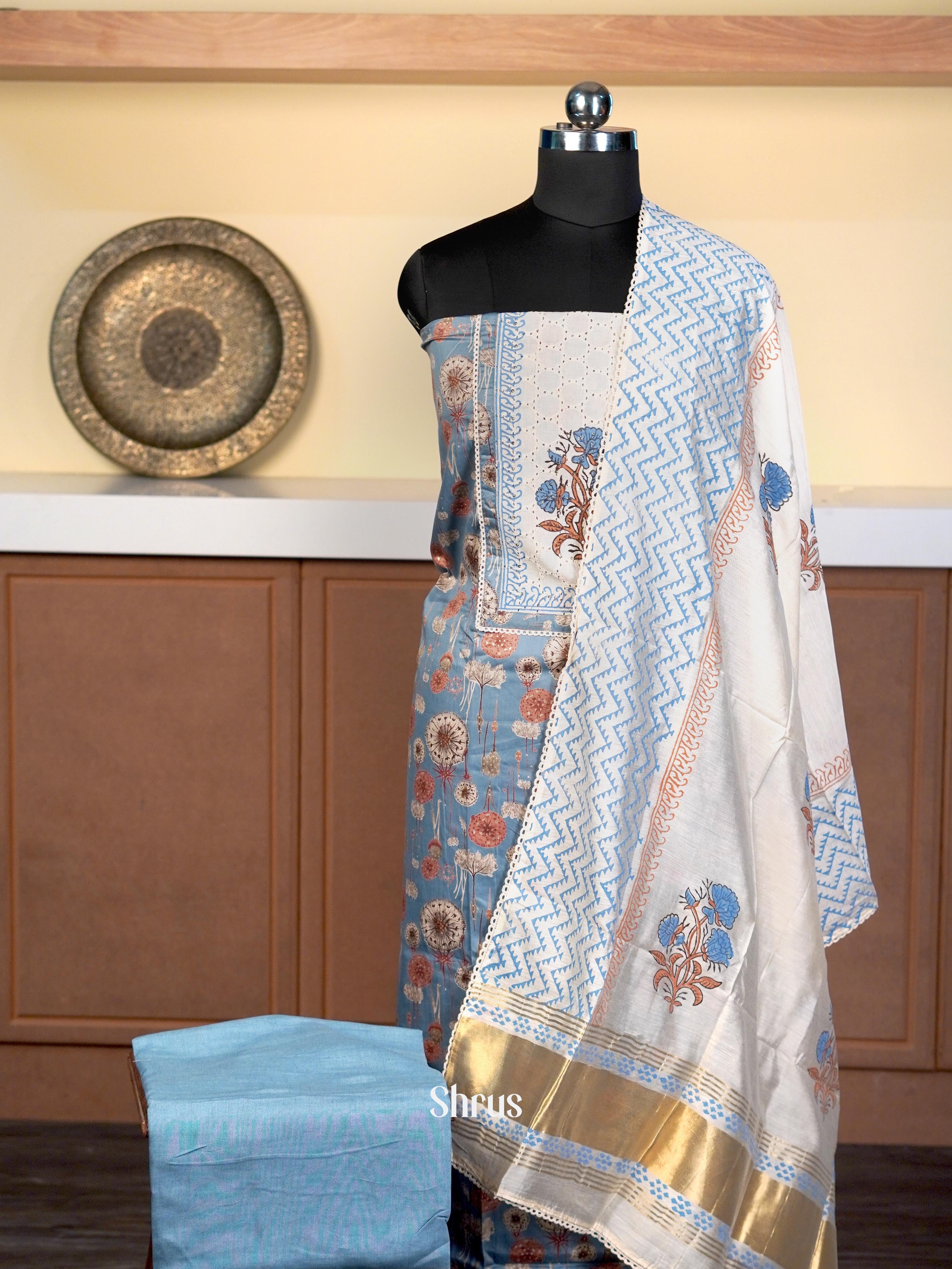 Blue & Cream - Cotton salwar