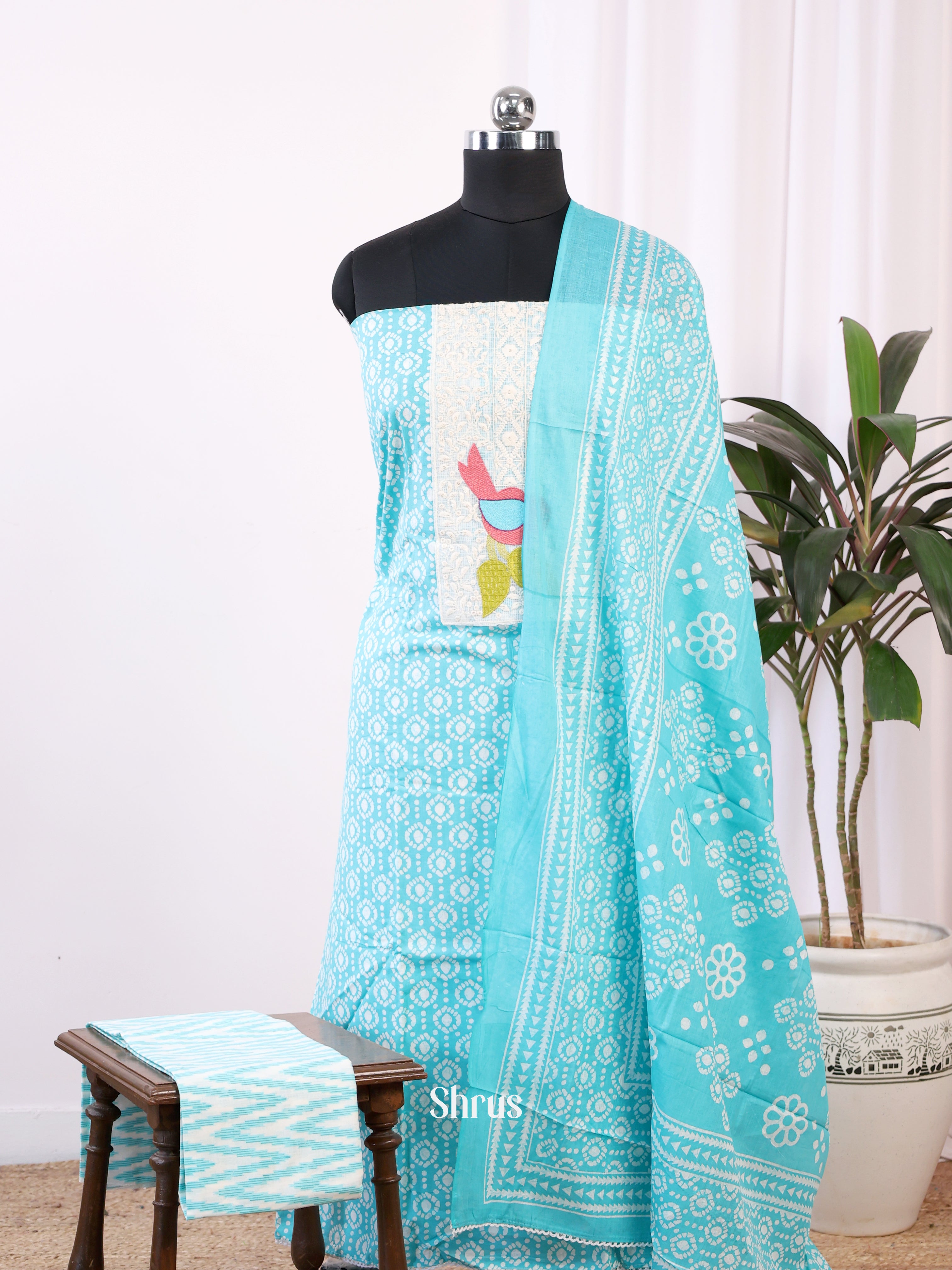 Blue & Cream - Cotton salwar