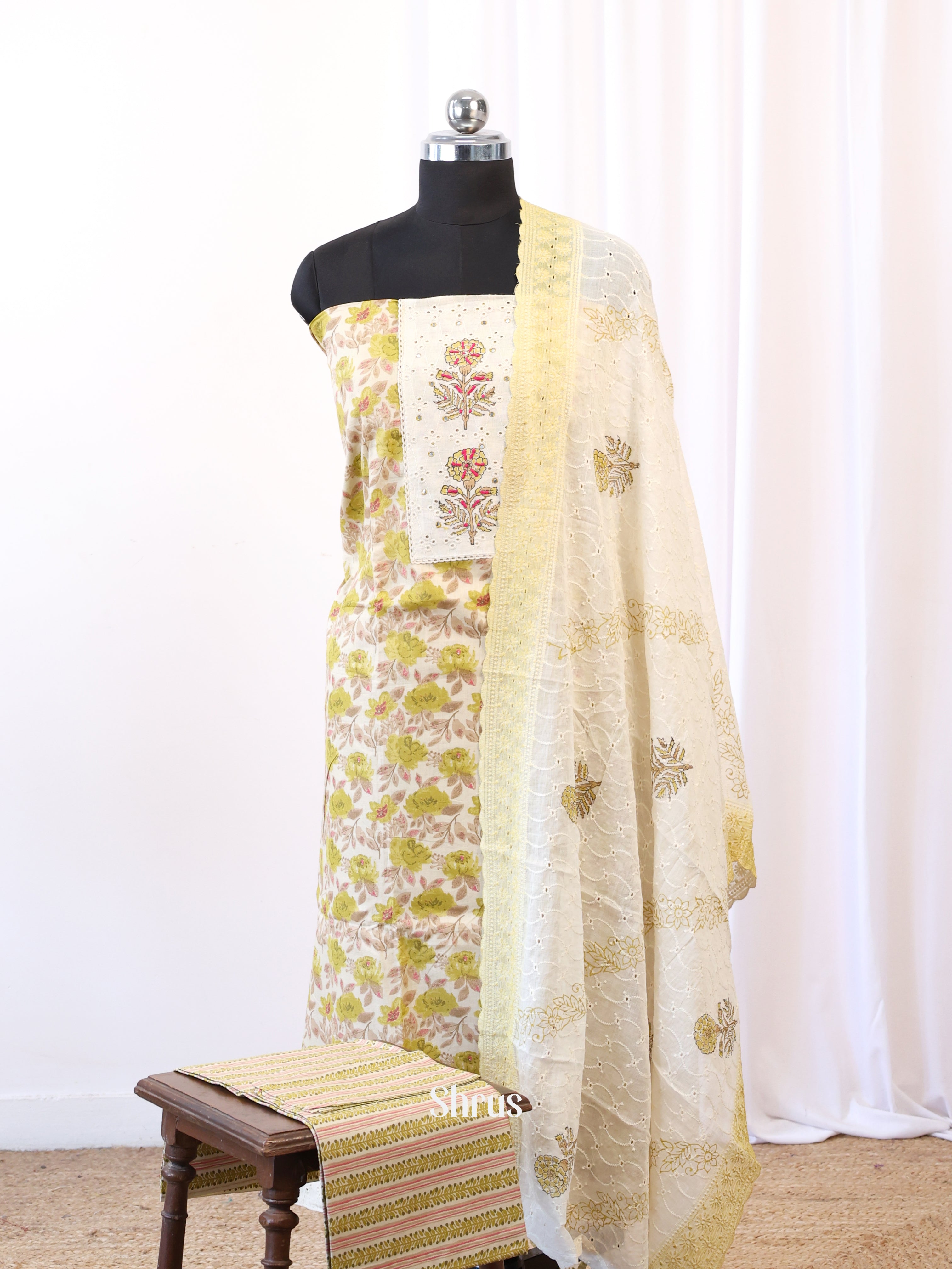 Cream & Green - Cotton salwar