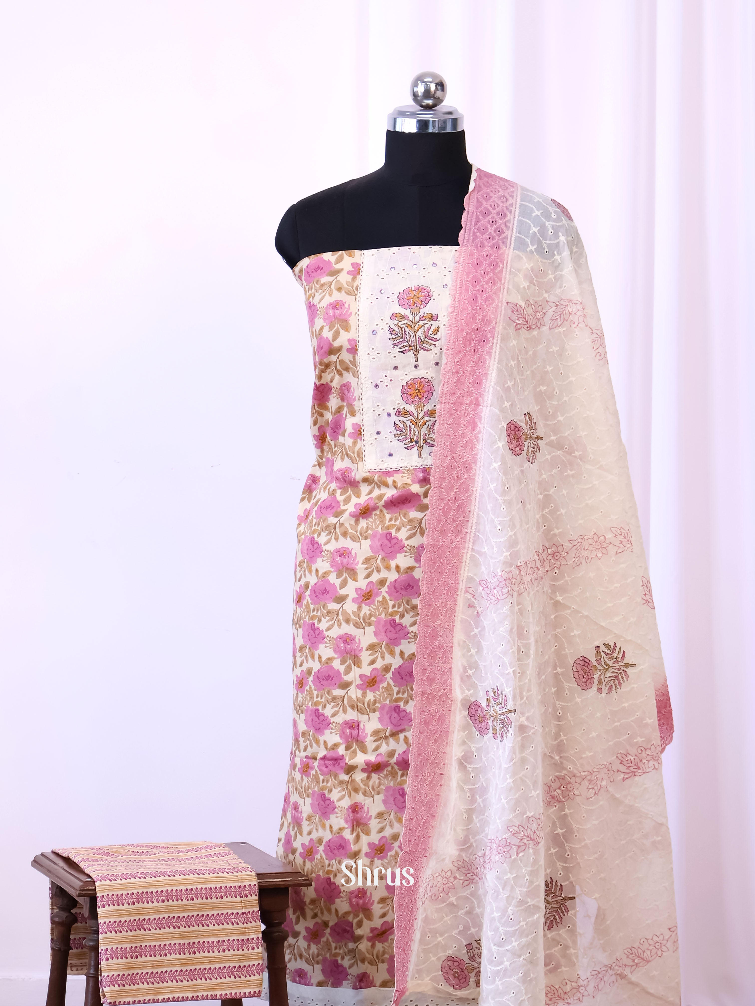 Cream & Pink - Cotton salwar