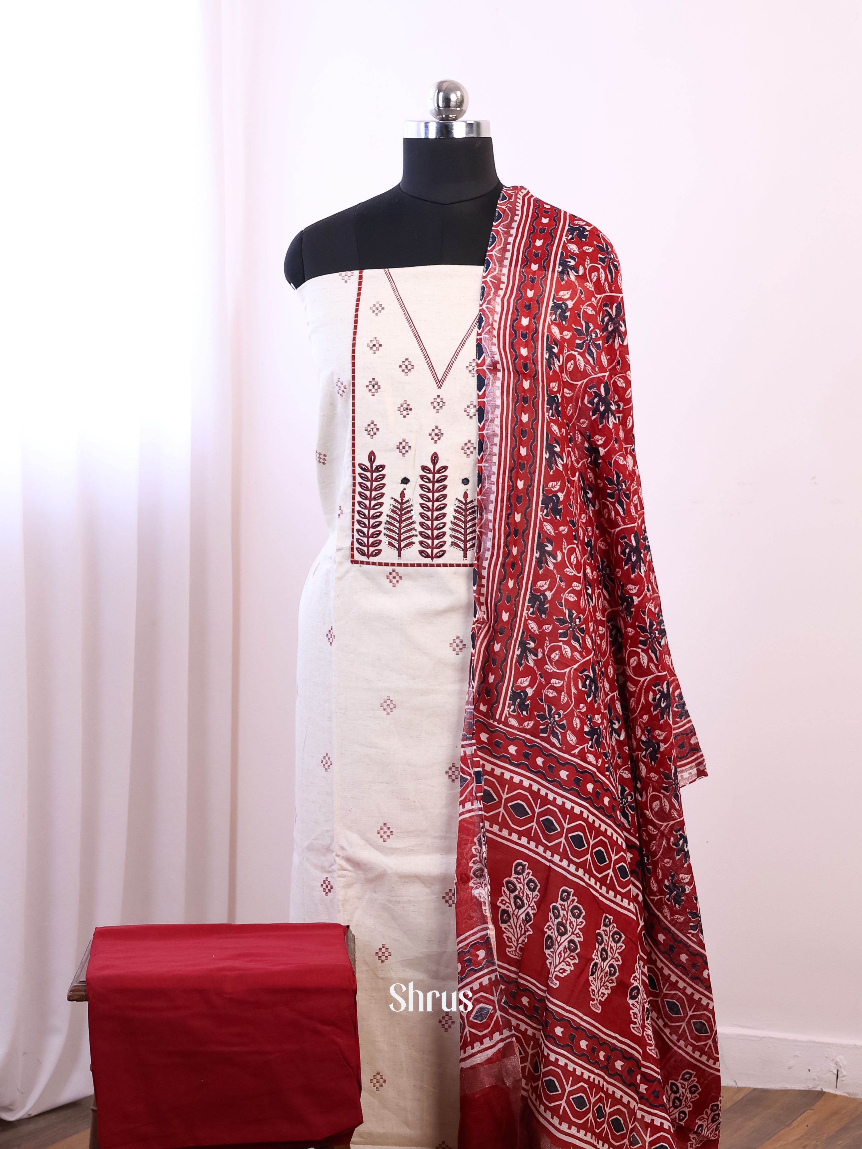 Off White & Red- Cotton salwar