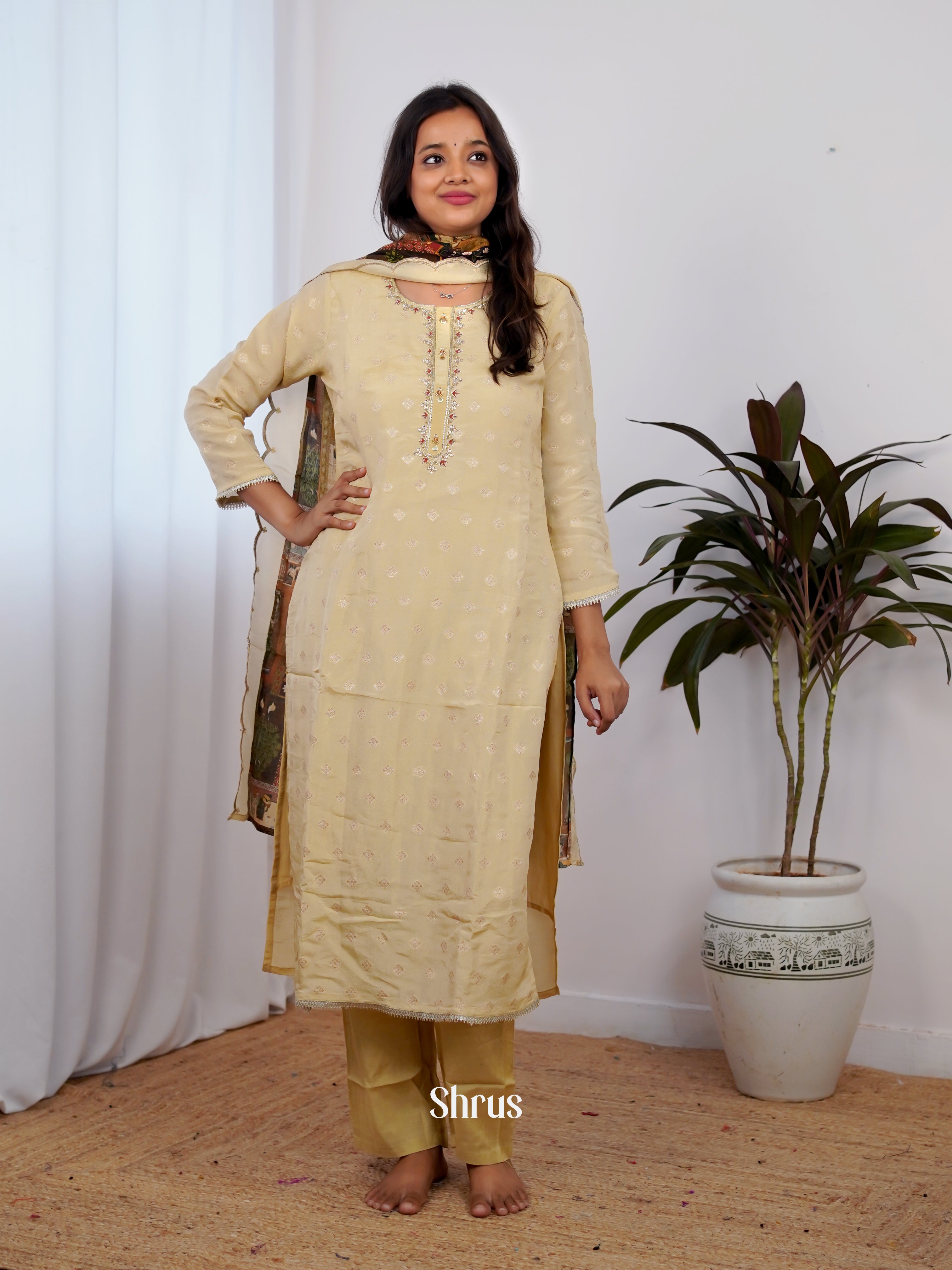 Beige - 3pc Readymade Suits