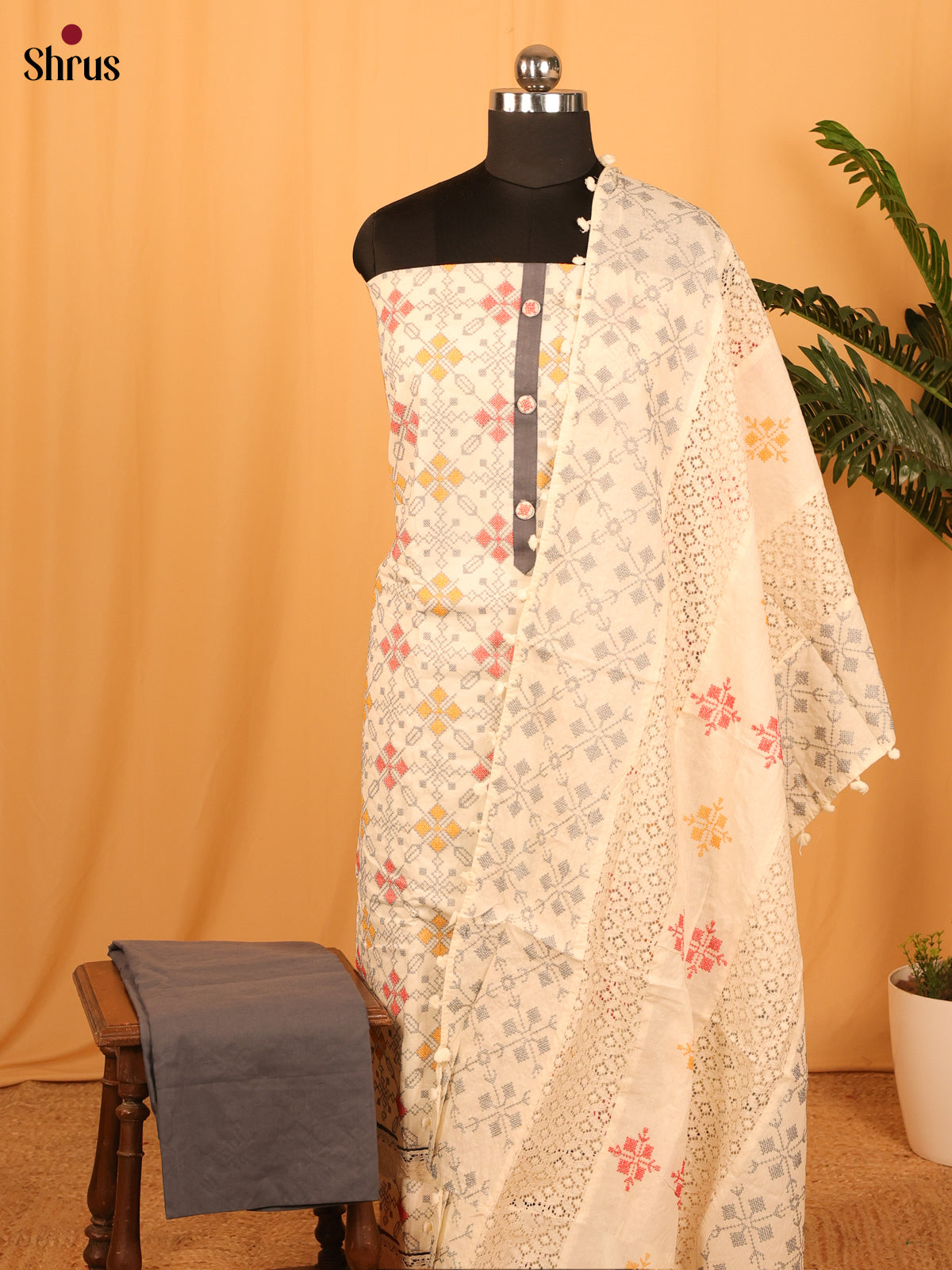 Cream & Grey - Cotton salwar