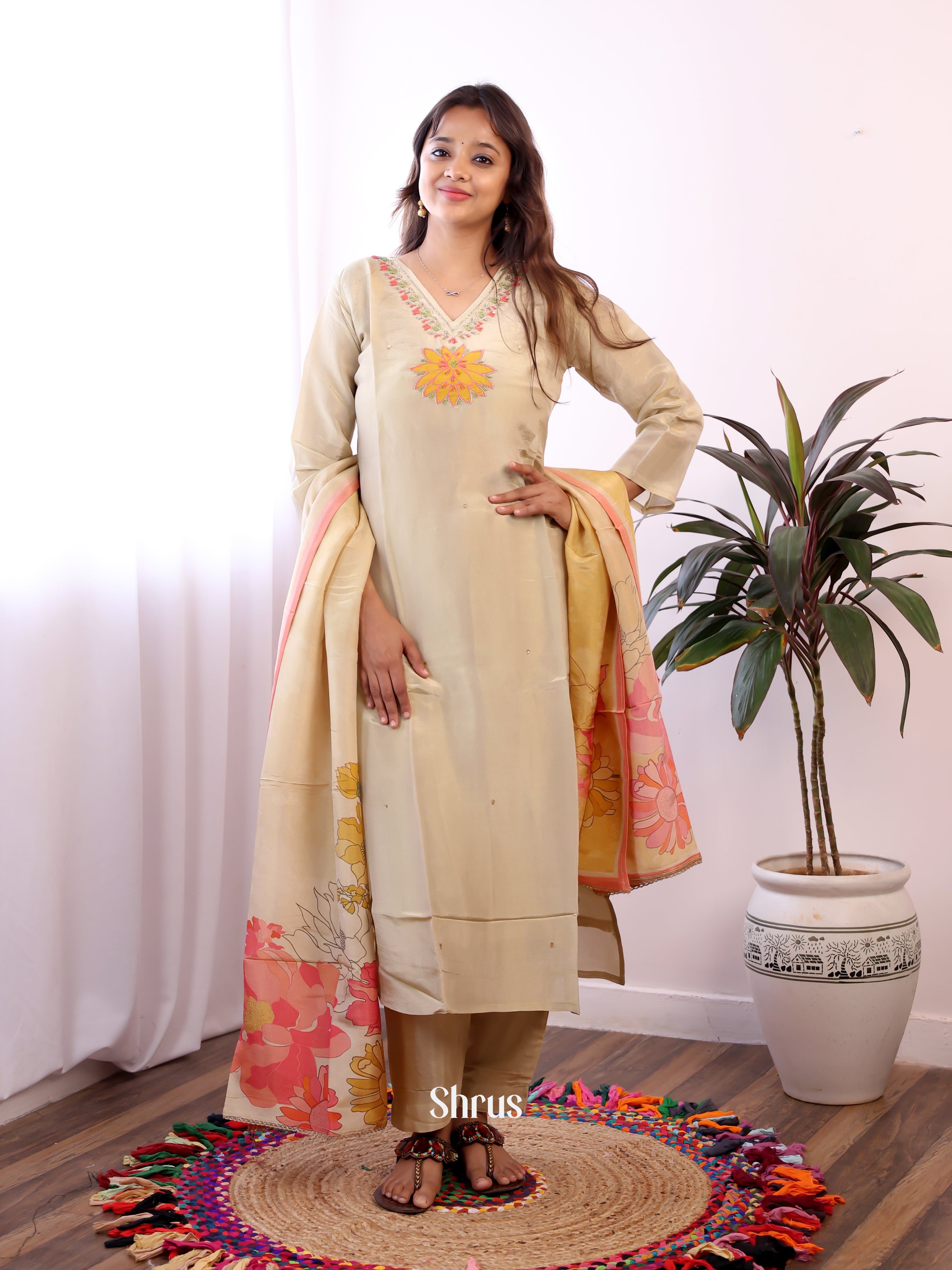 Cream  - 3pc  Readymade Suits