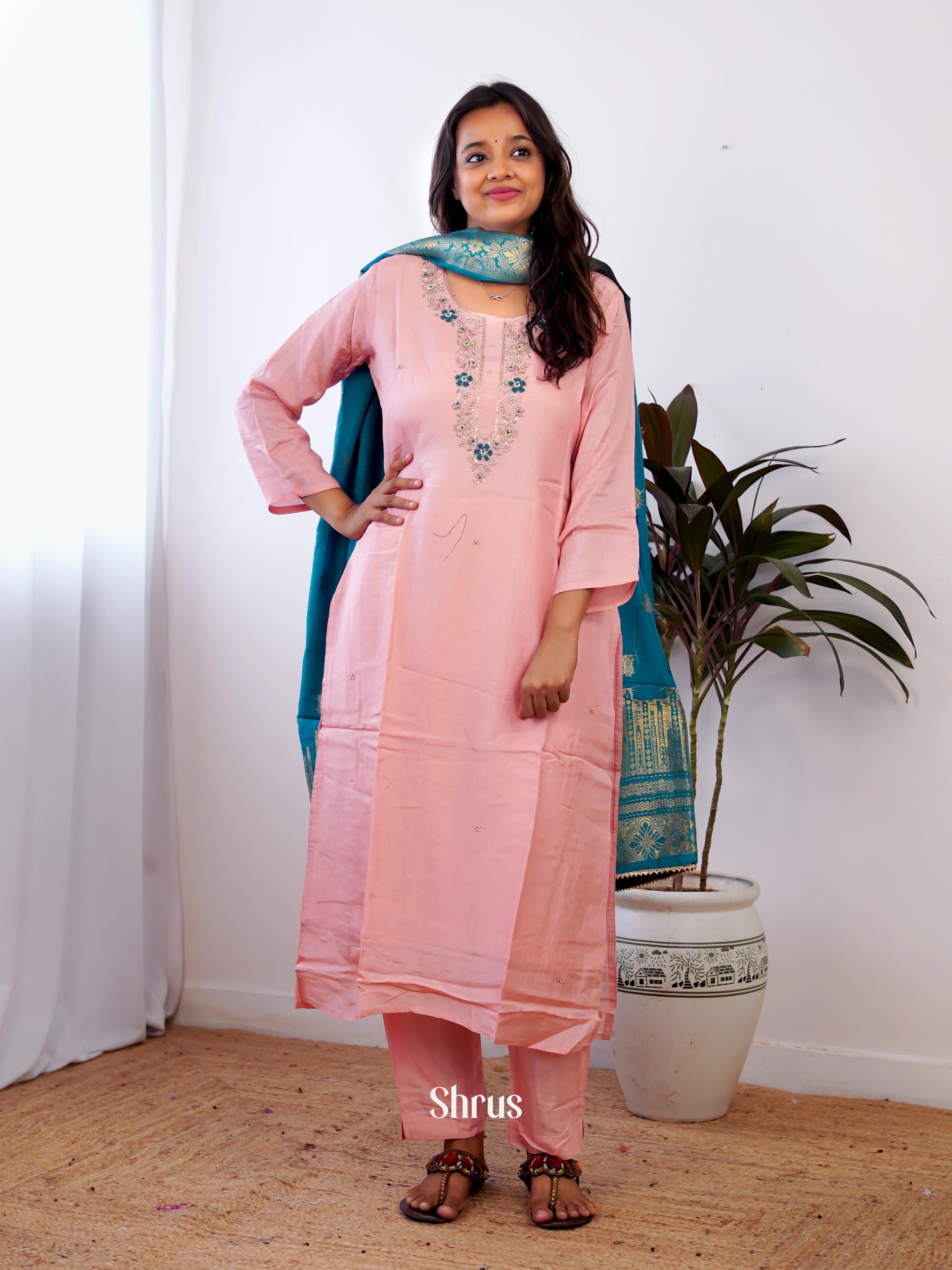 Pink & Teal Green -3pc  Readymade Suits