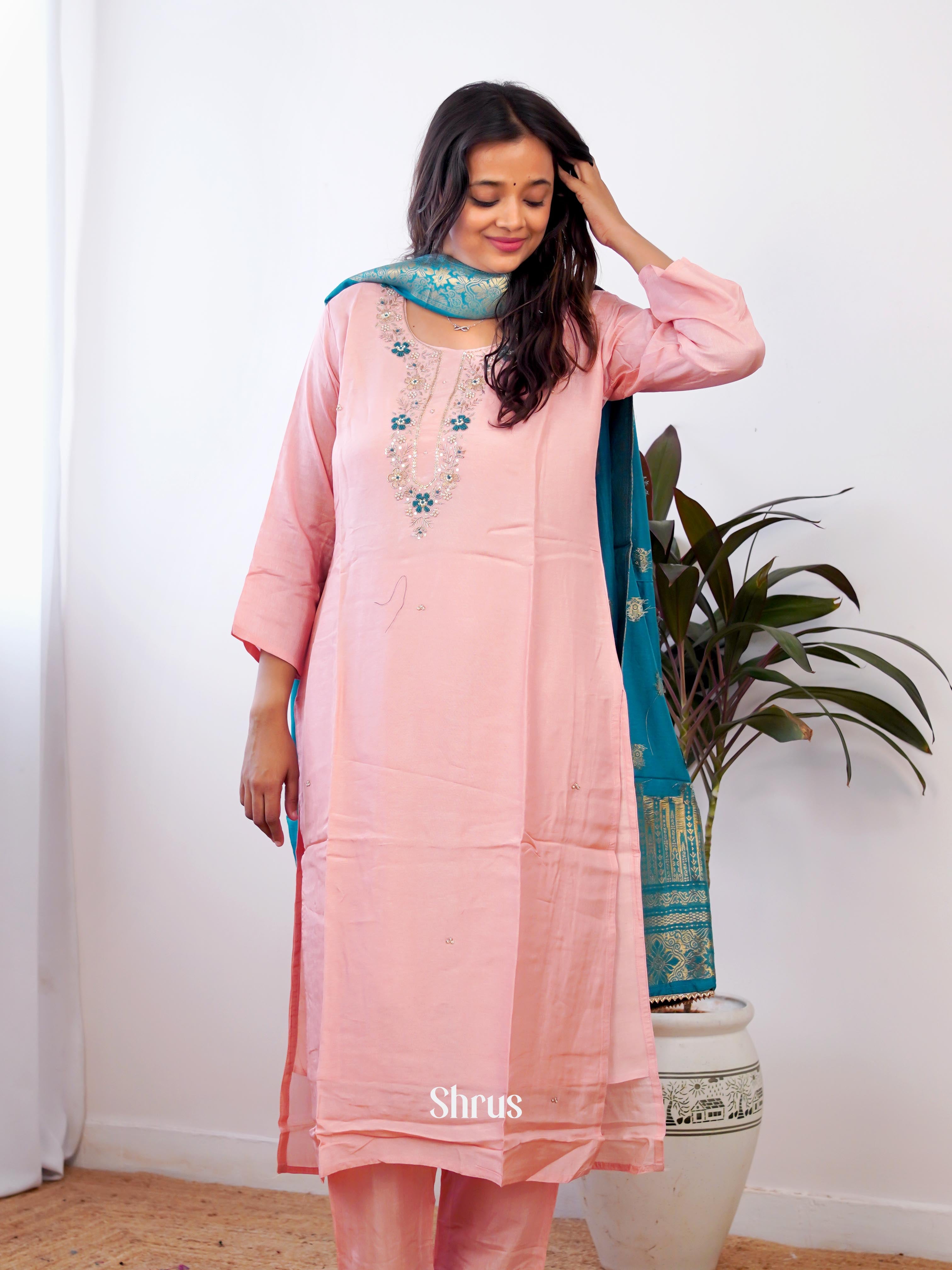 Pink & Teal Green -3pc  Readymade Suits