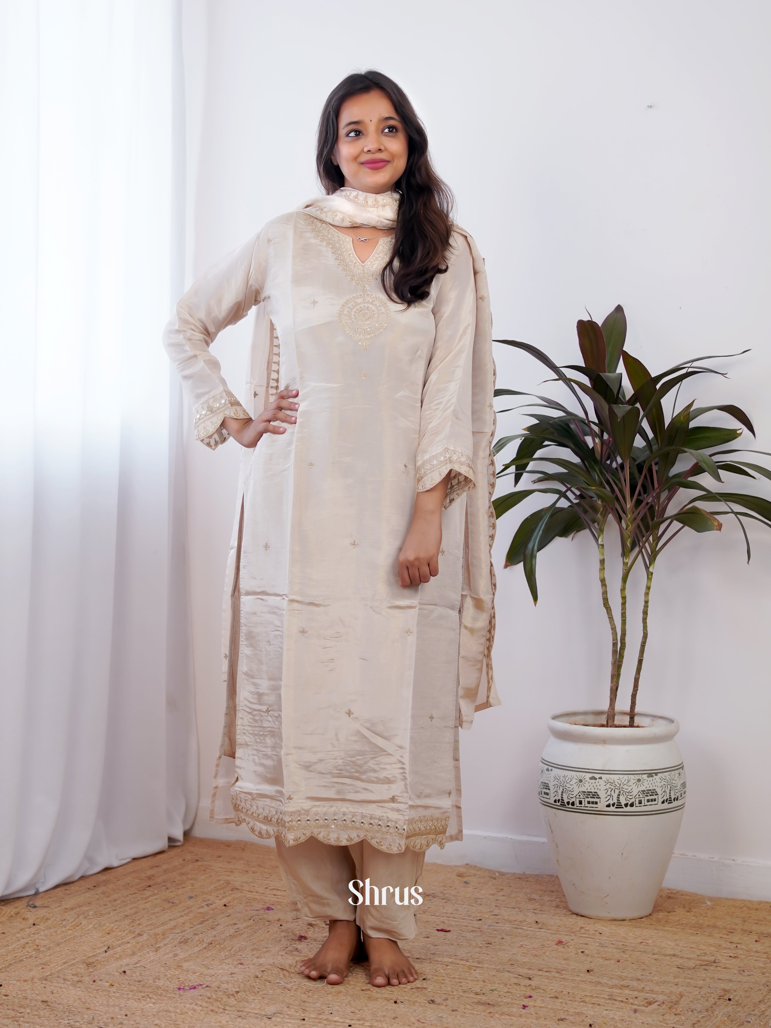 Cream -3pc Festive  Readymade Suits