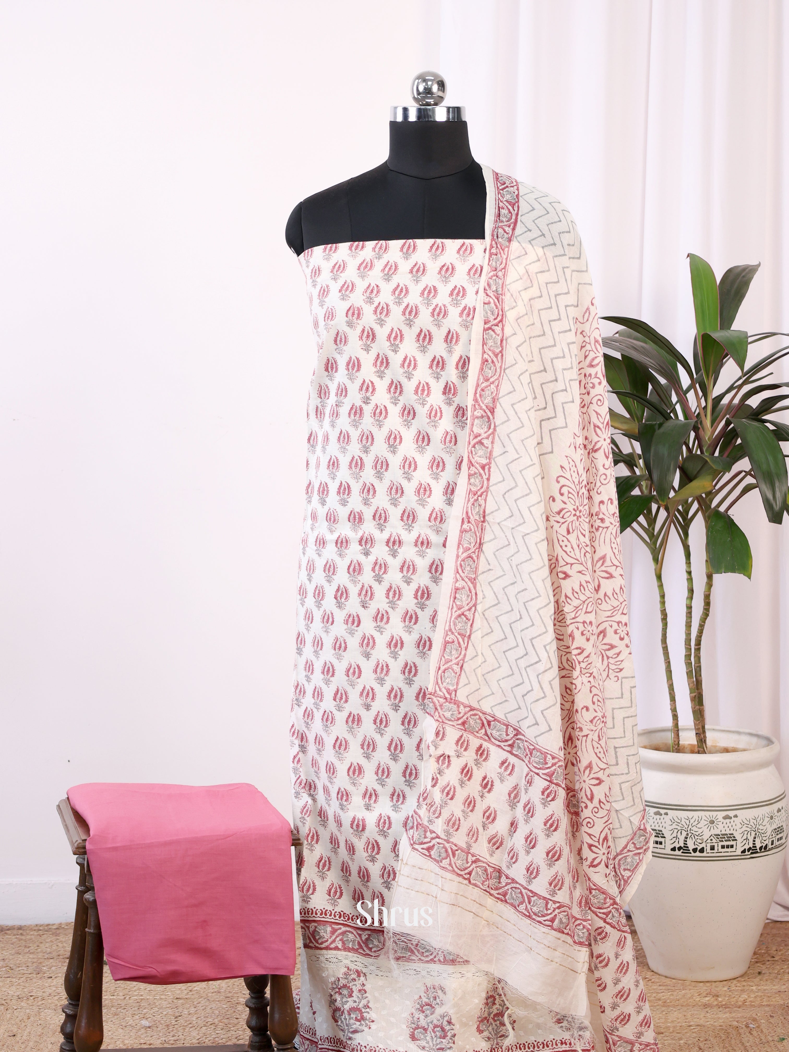 Cream & Pink - Cotton salwar