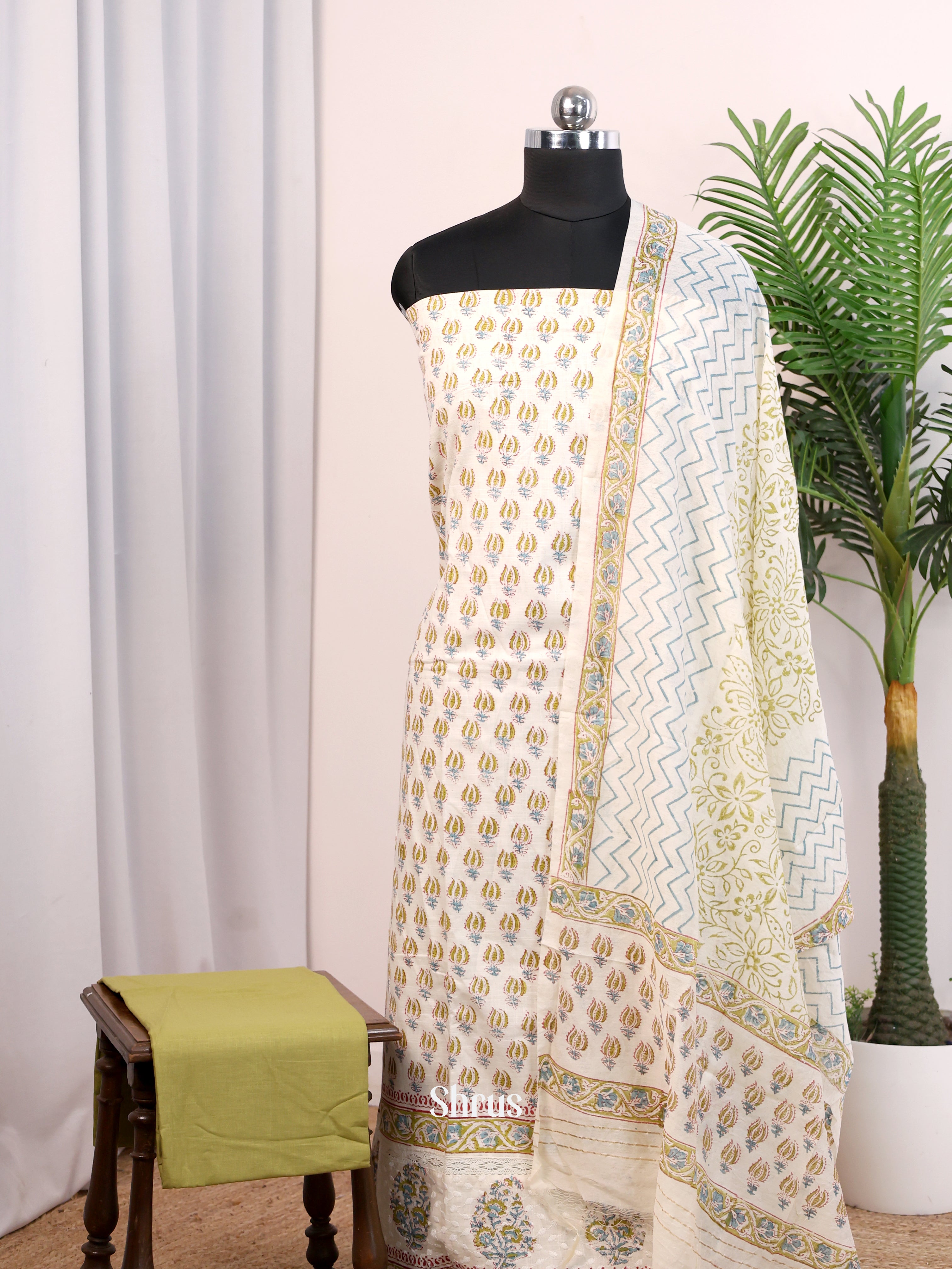 Cream & Green - Cotton salwar