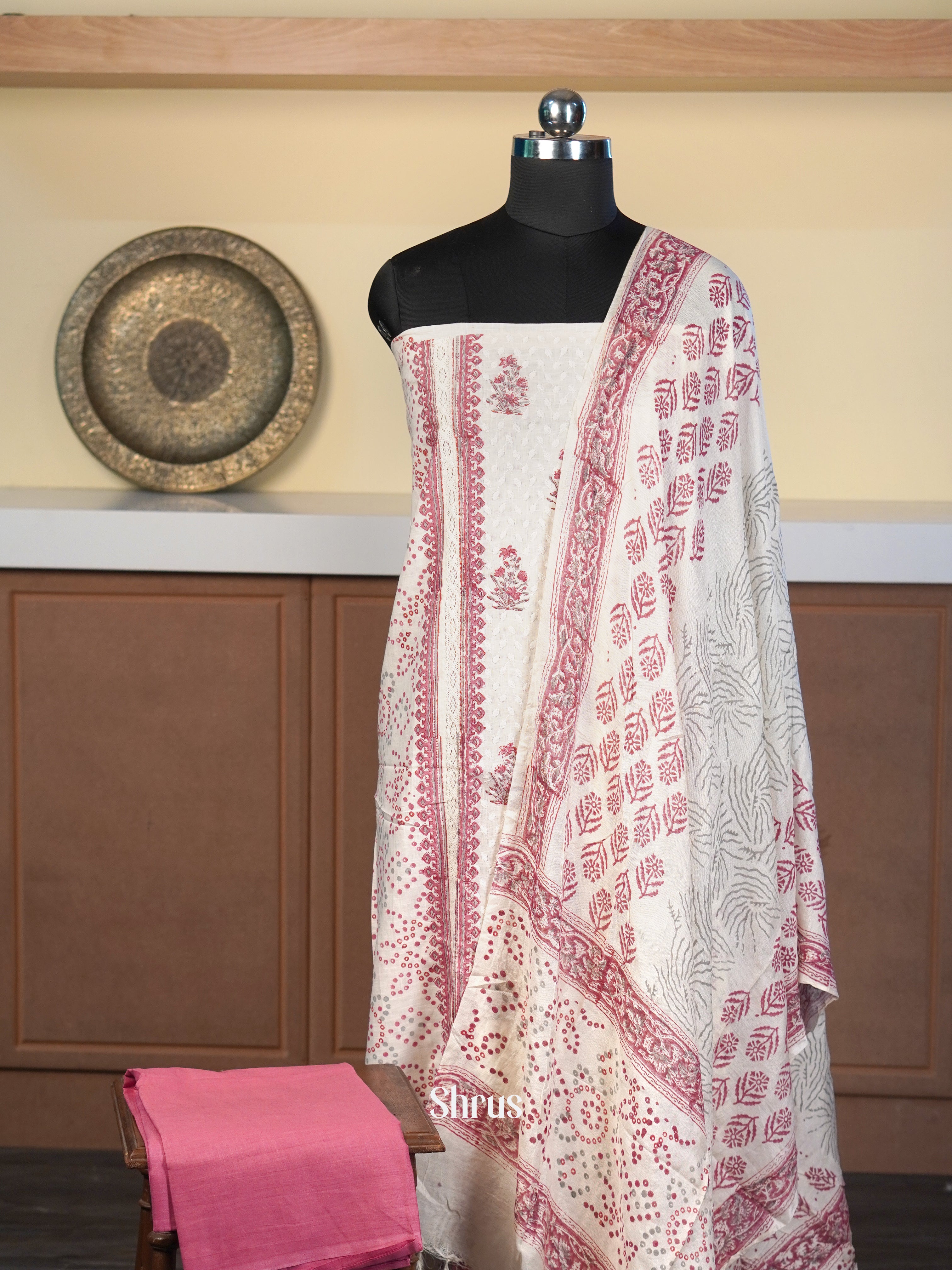 Cream & Pink  - Cotton salwar