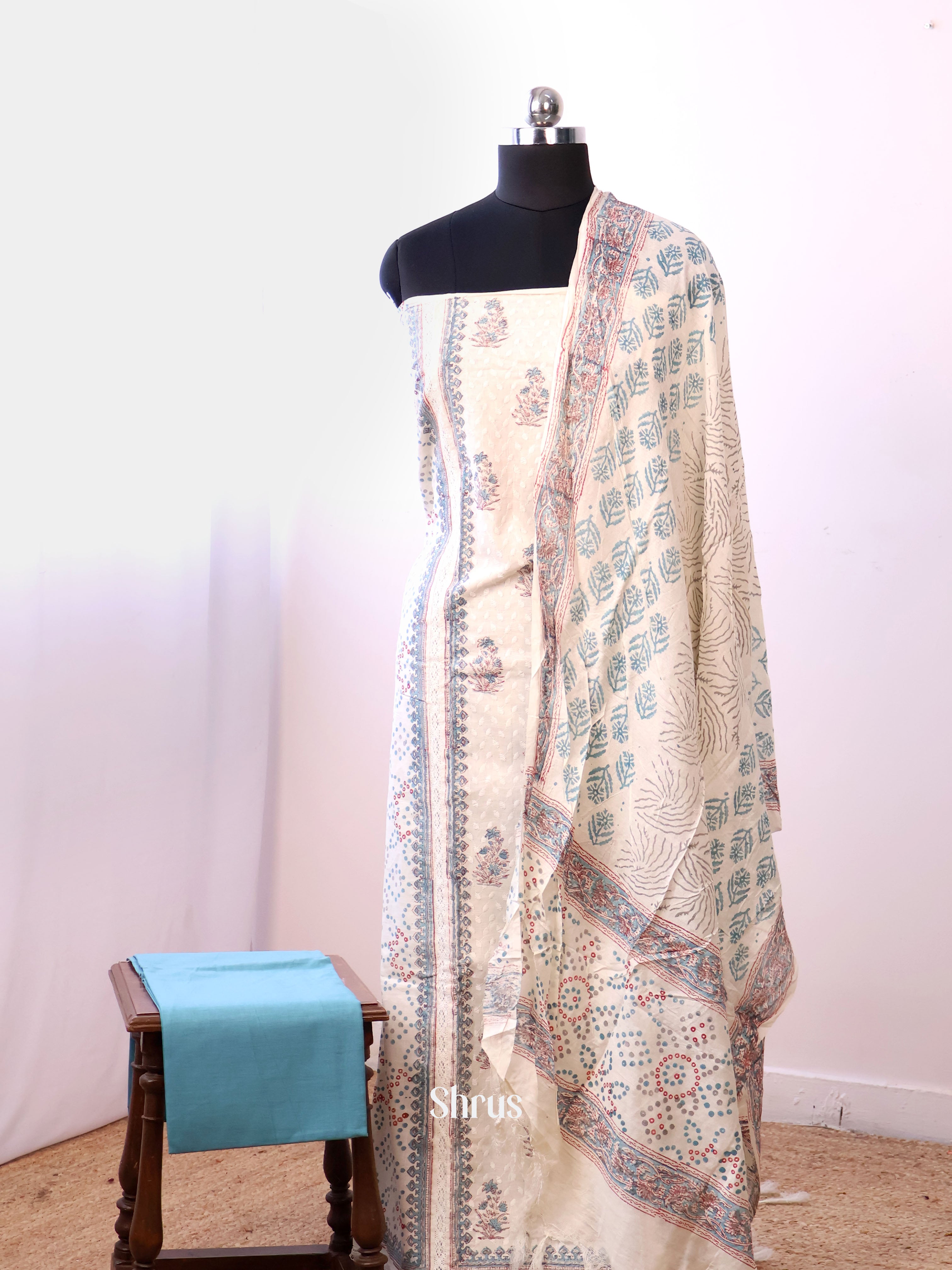 Cream & Blue- Cotton salwar