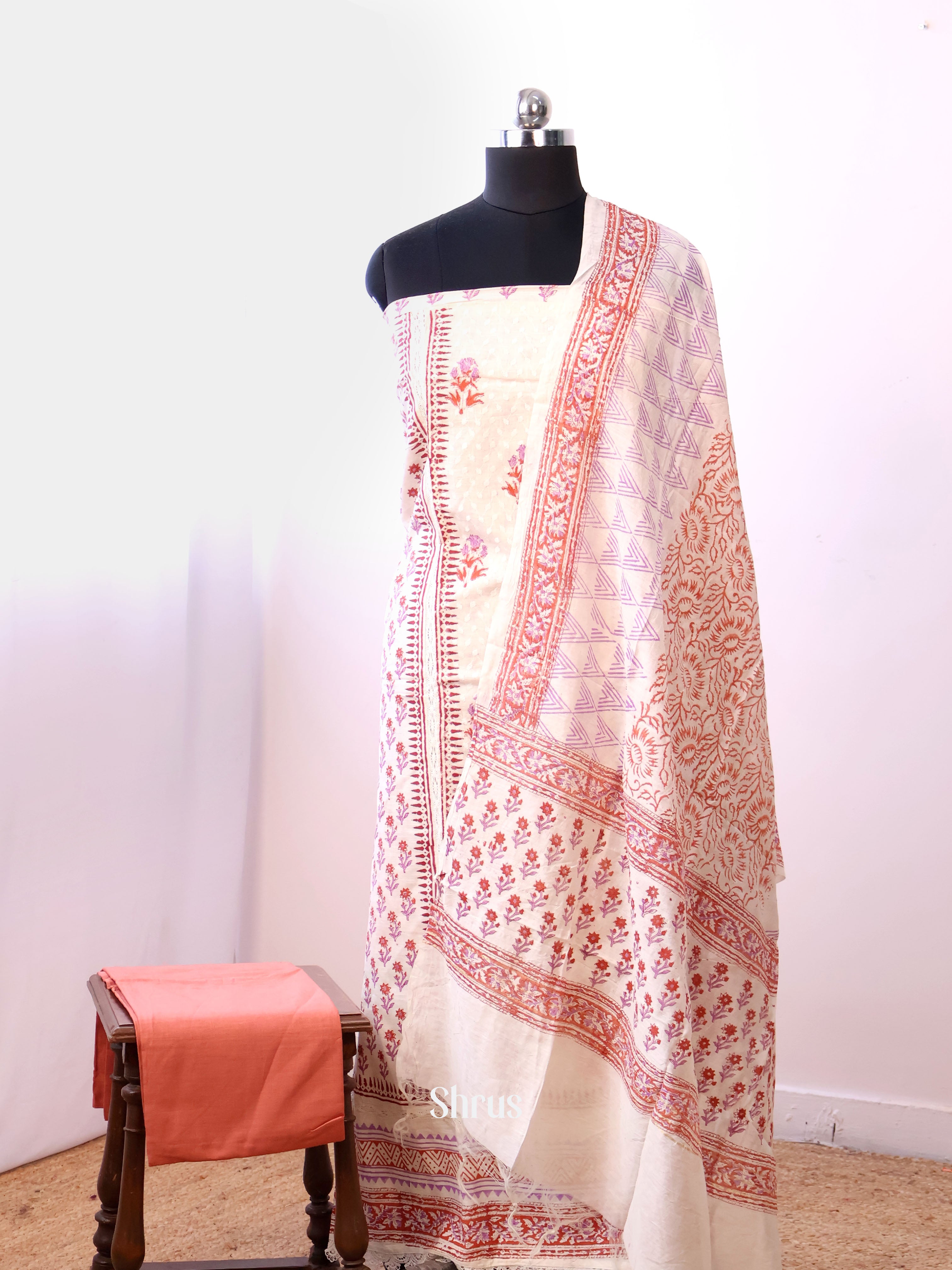 Cream & Orange - Cotton salwar