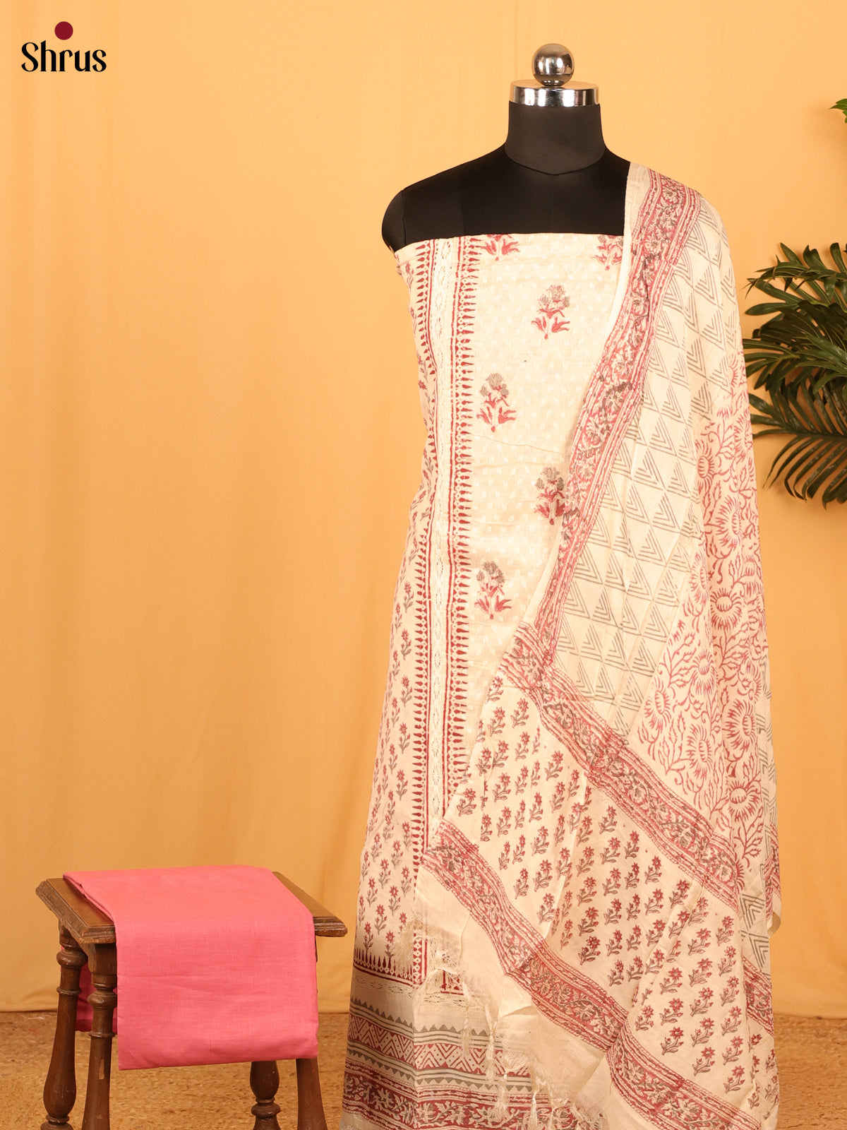 Cream & Pink - Cotton salwar