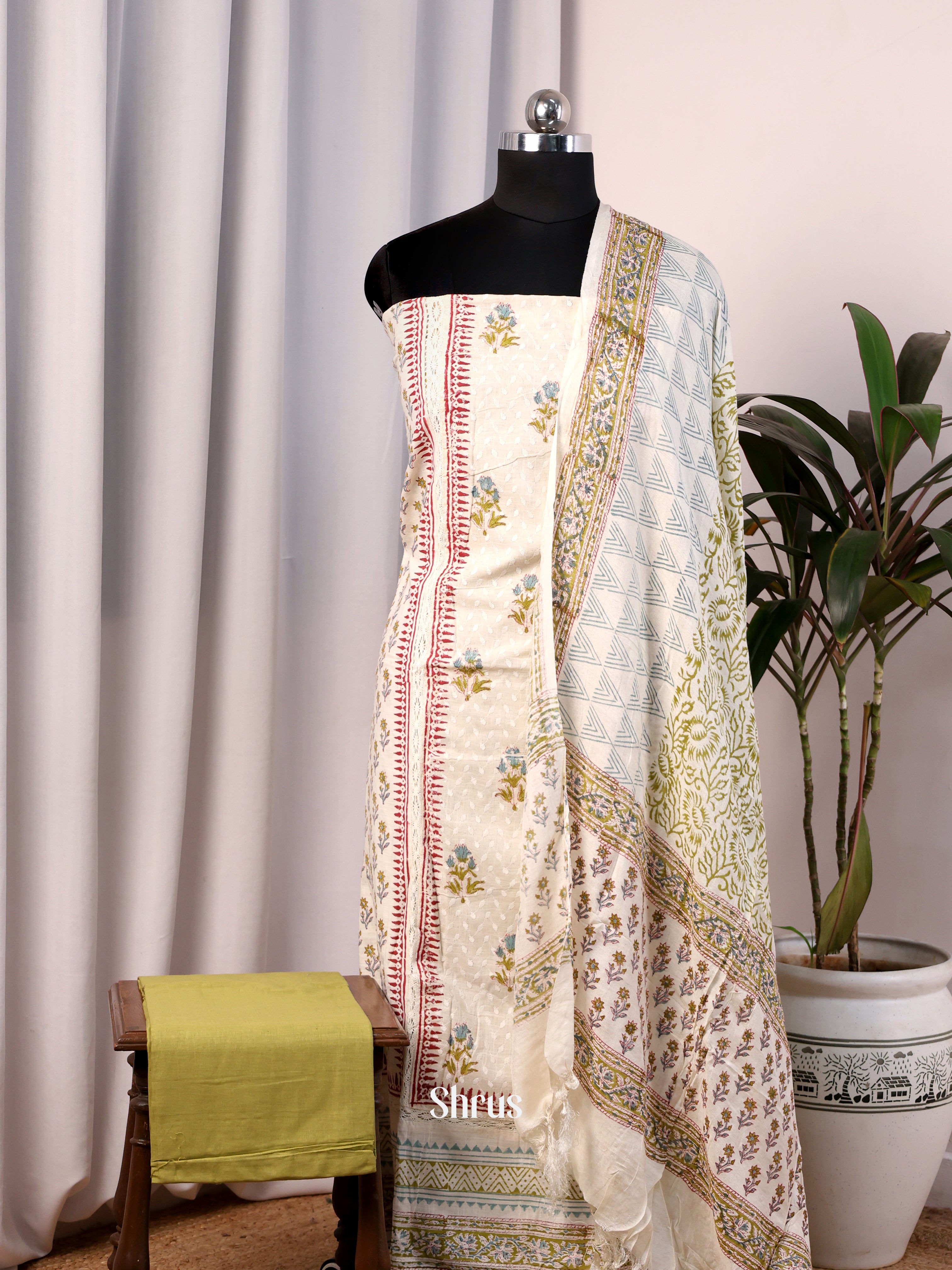Cream & Green - Cotton salwar - Shop on Shrus.com