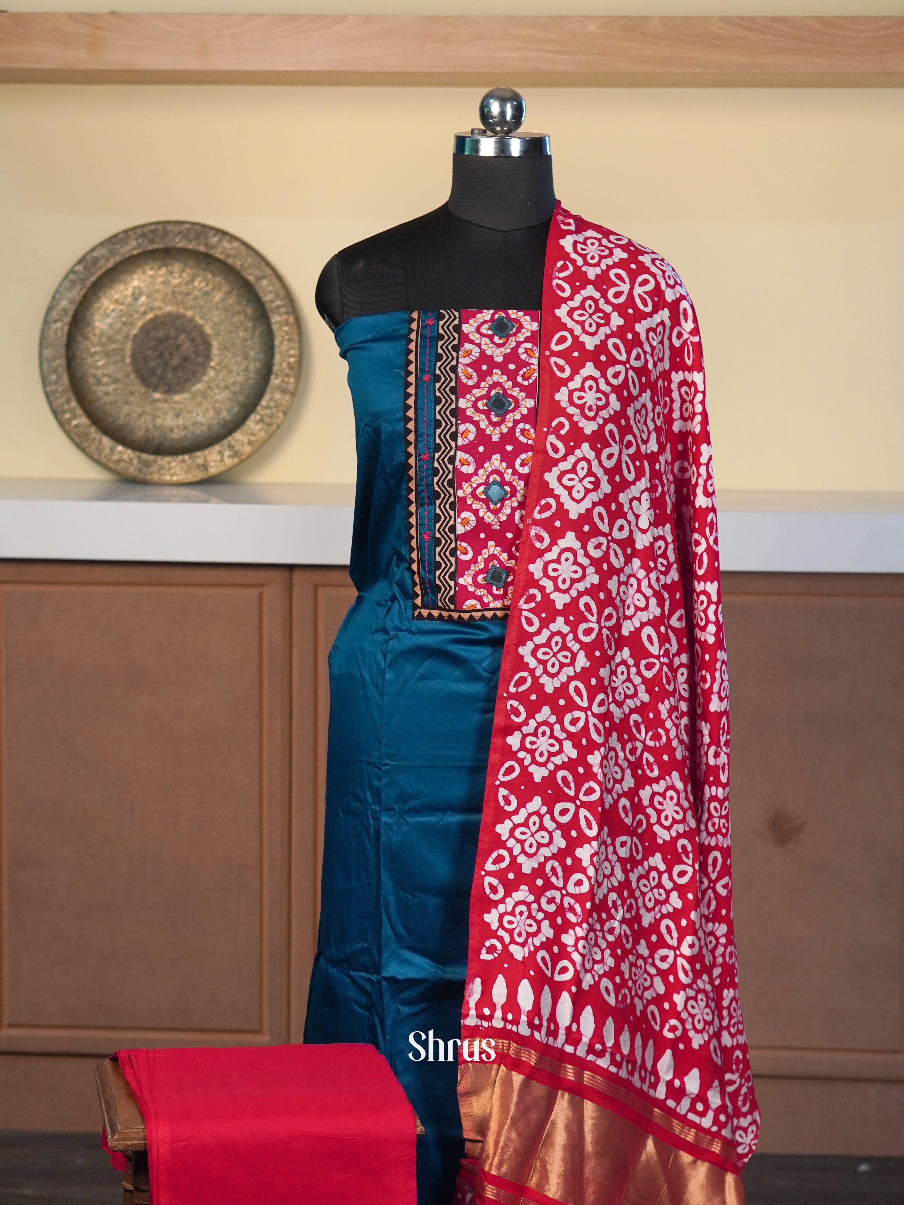 Blue & Red - Cotton salwar