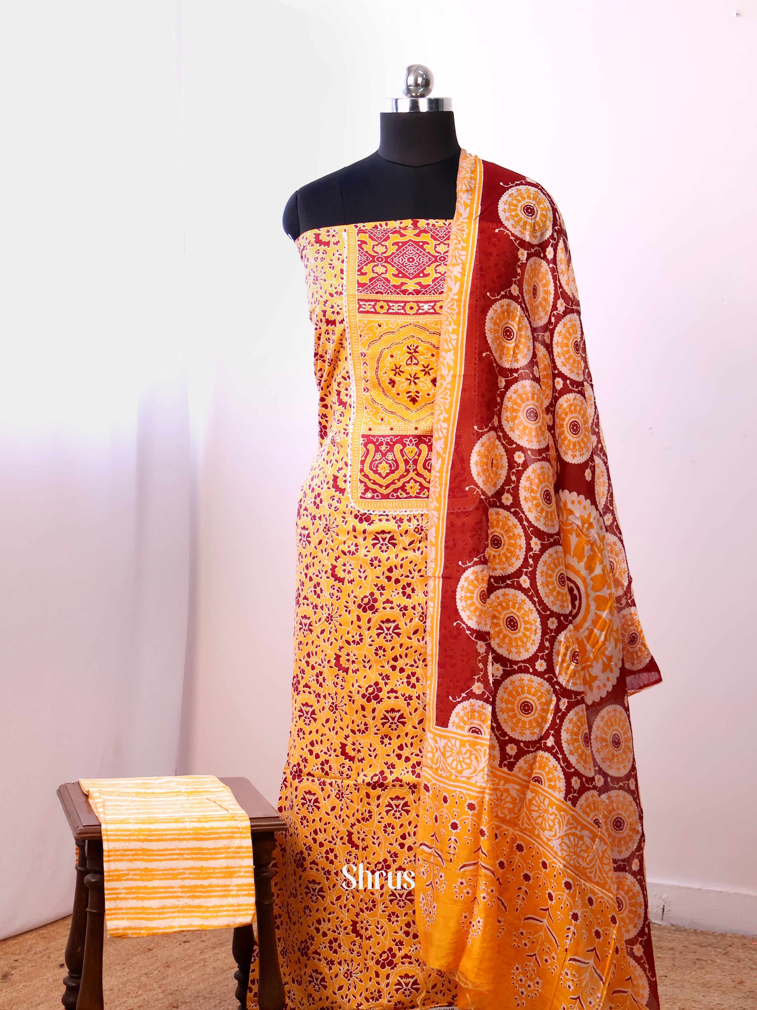 Mustard  & Maroon - Cotton salwar