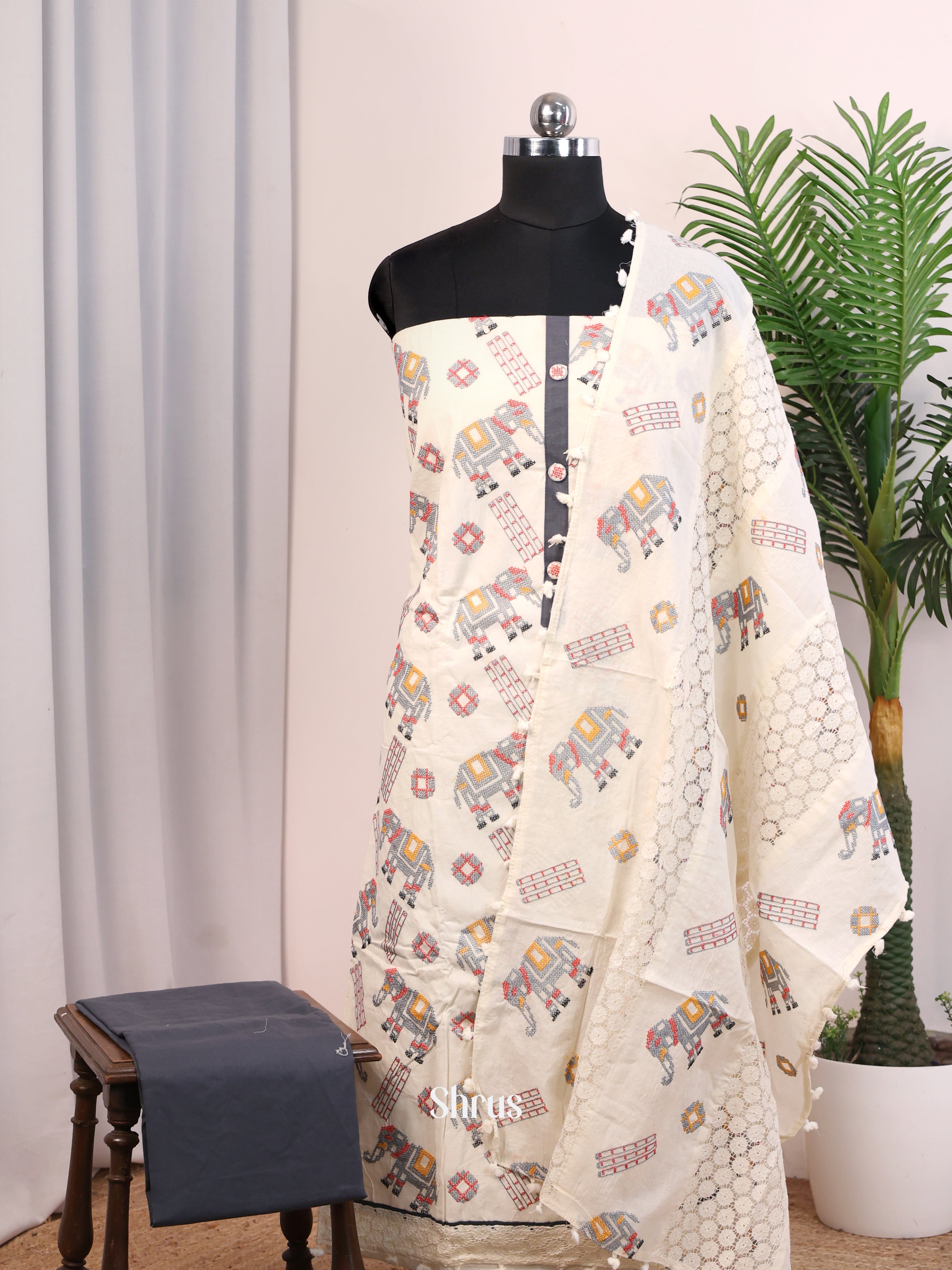 Cream & Grey - Cotton salwar