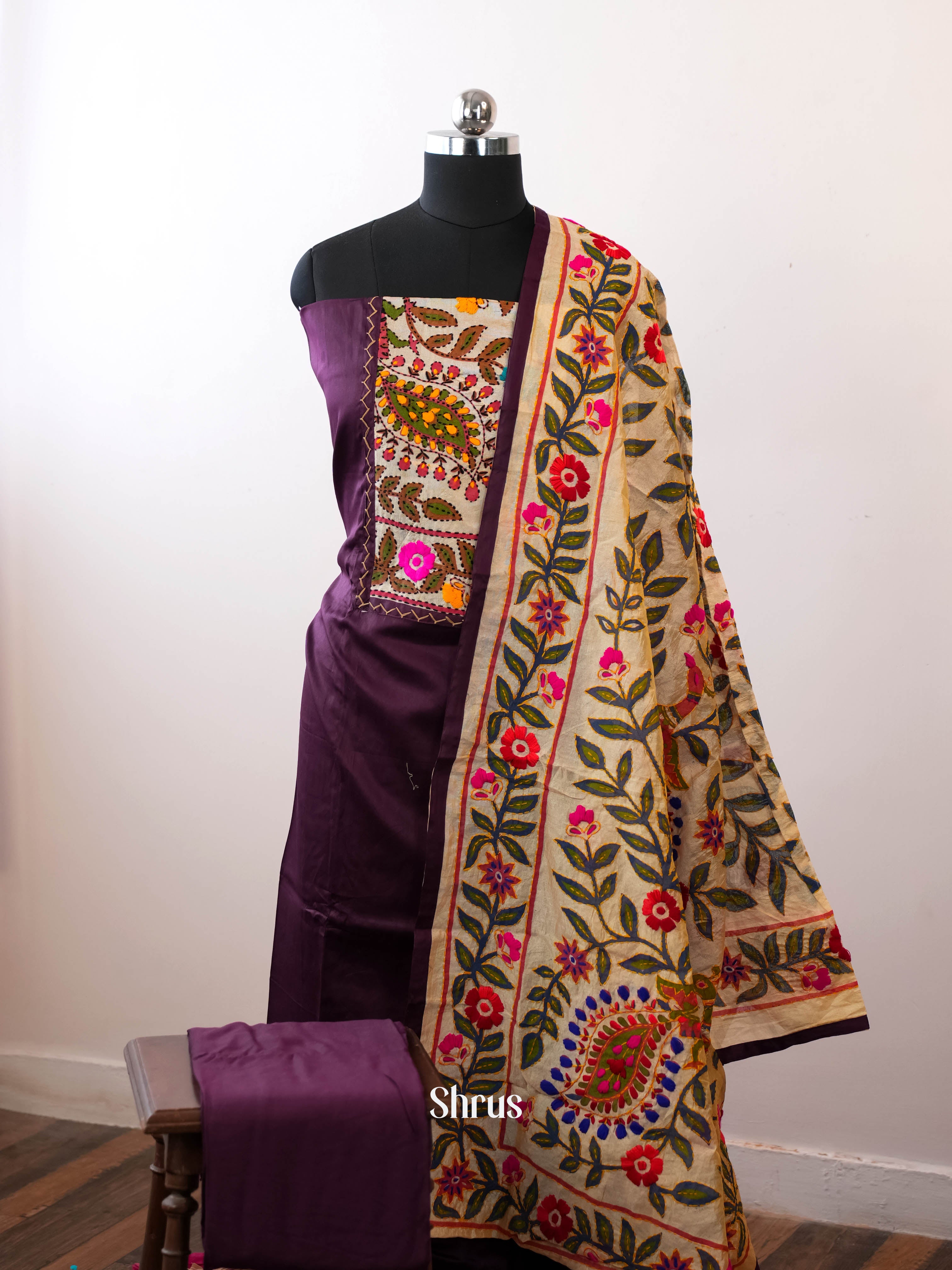 Purple & Cream   - Cotton salwar