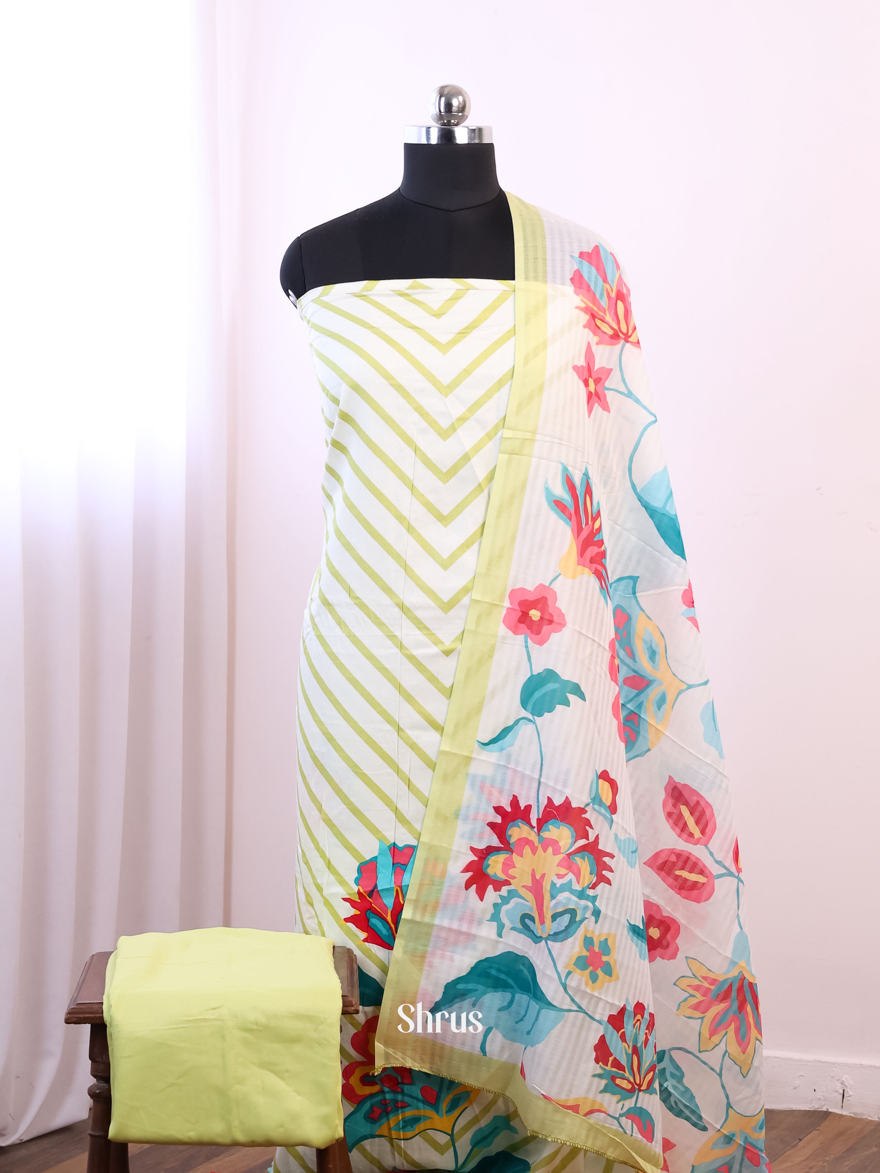 White & Pastel Green- Cotton salwar