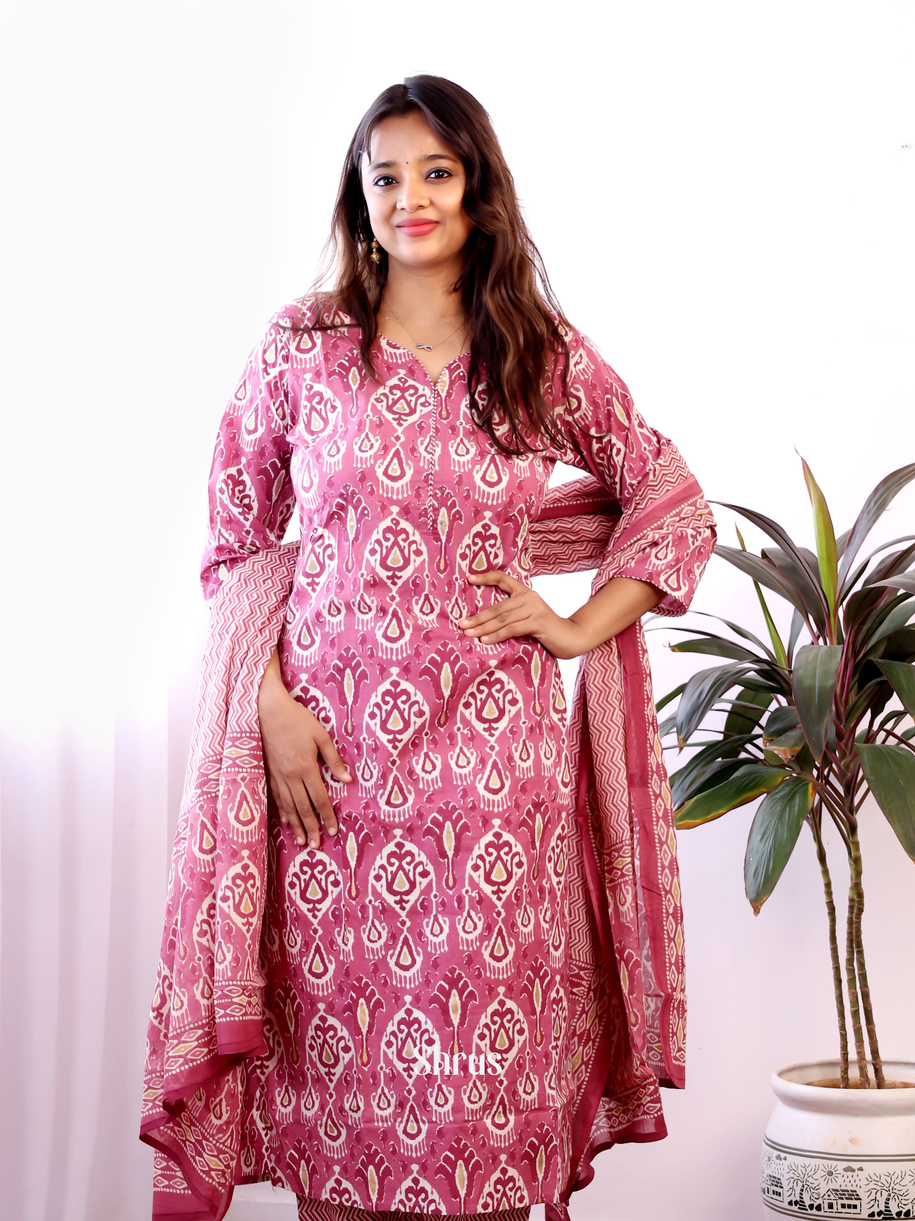 Onion Pink - 3pc Cotton Readymade Suits