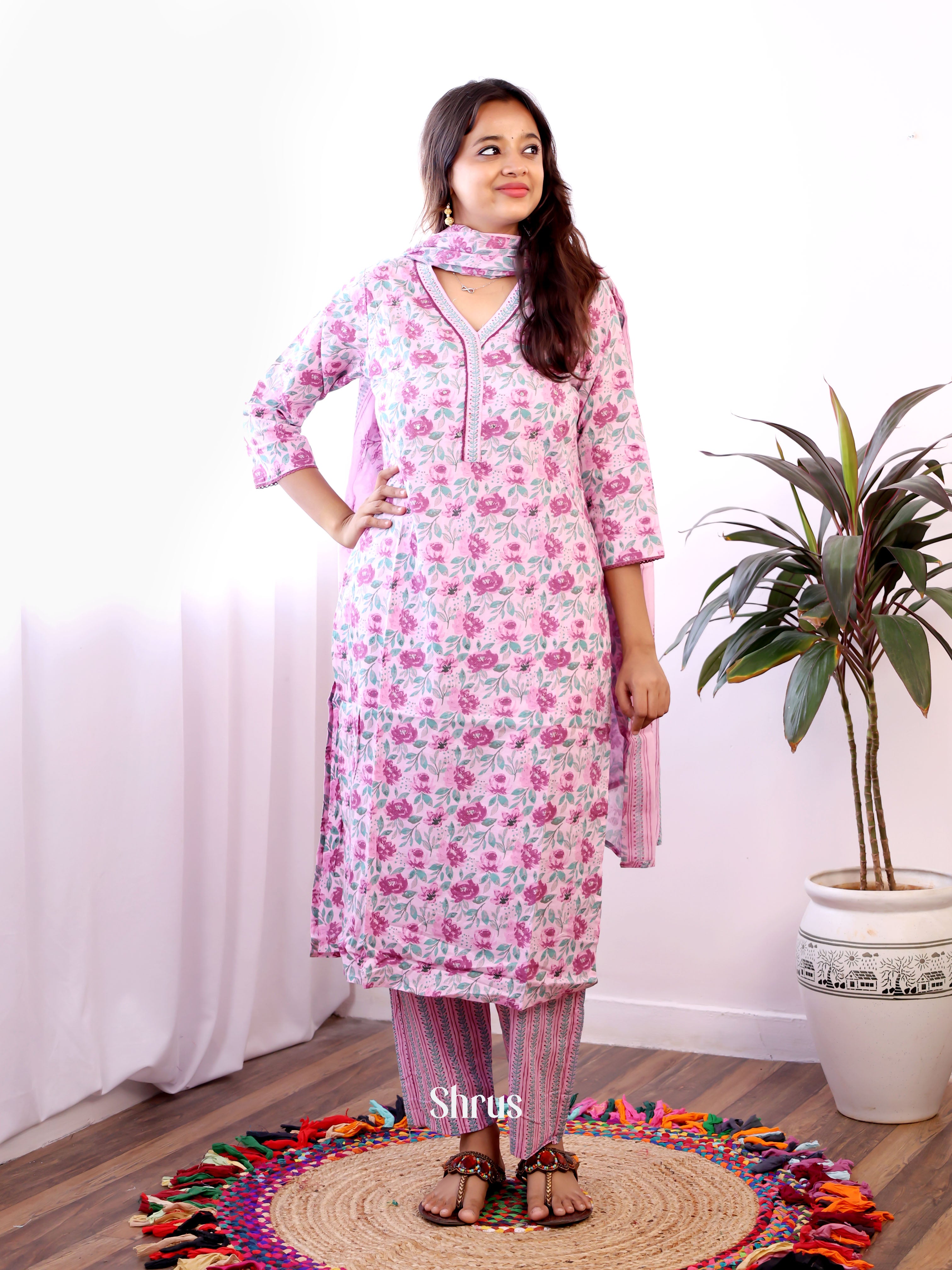 Pink & Purple -3pc Cotton Readymade Suits