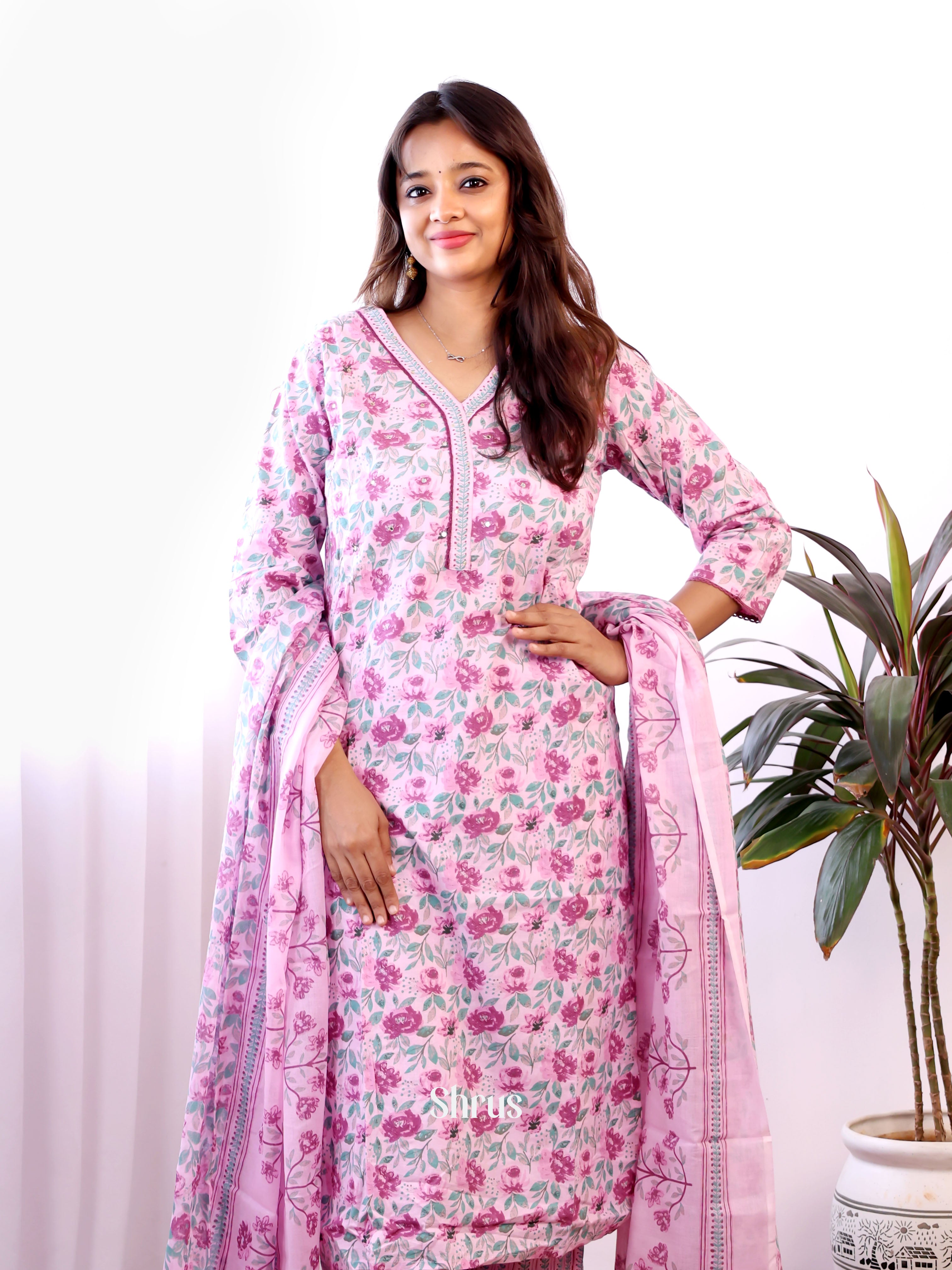 Pink & Purple -3pc Cotton Readymade Suits