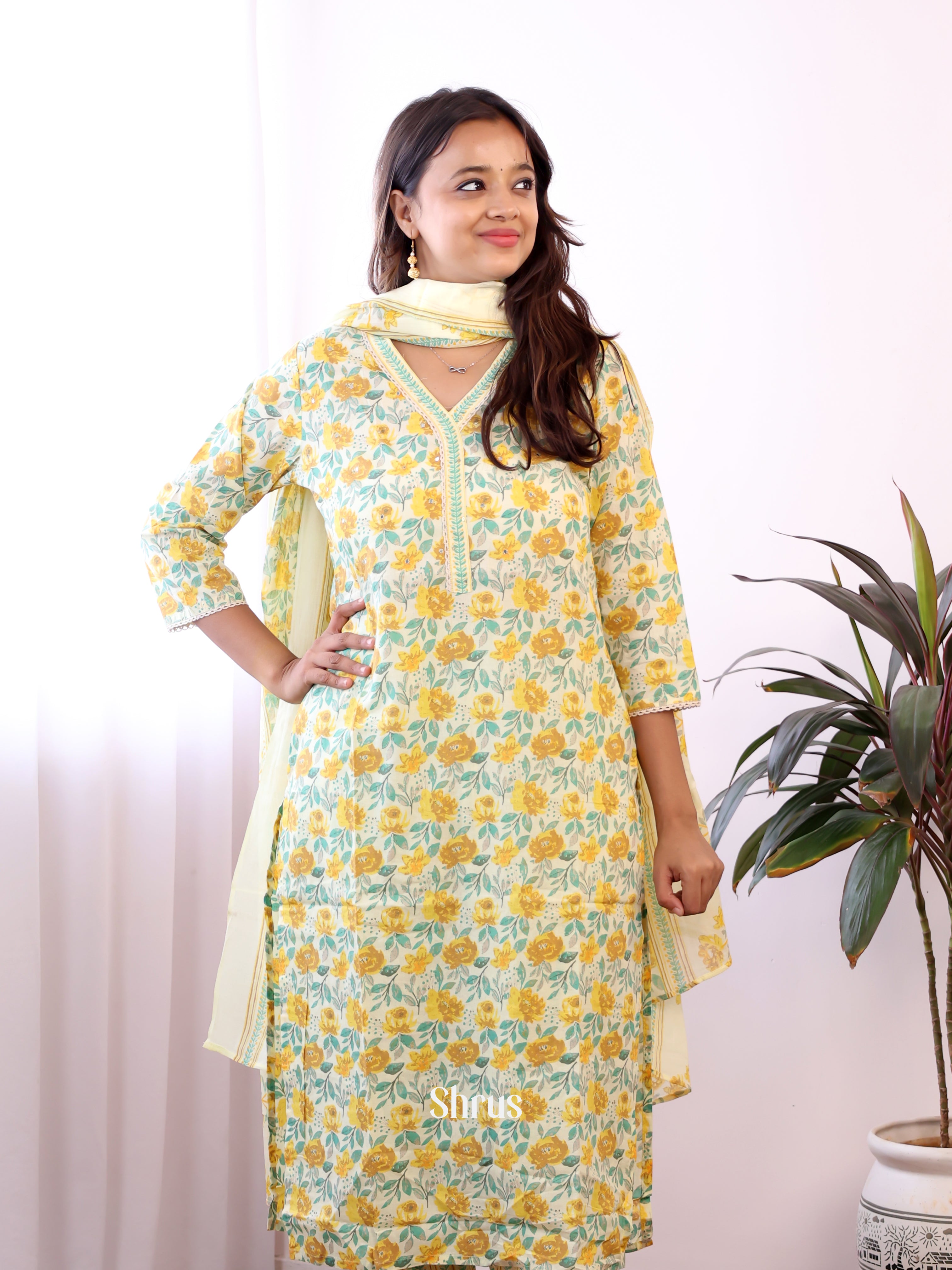 Cream & Yellow -3pc Readymade Suits