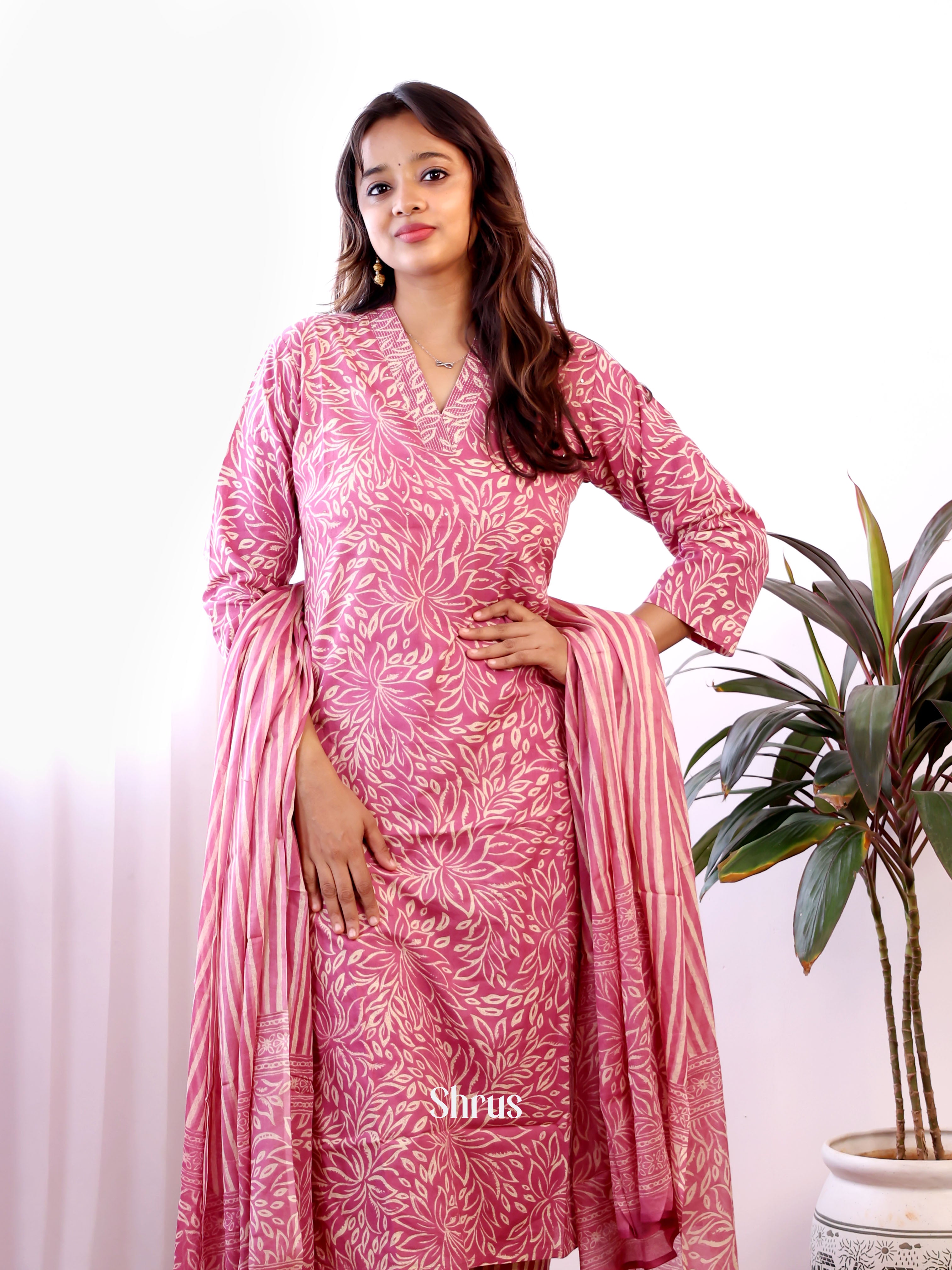 Pink -3pc Cotton  Readymade Suits