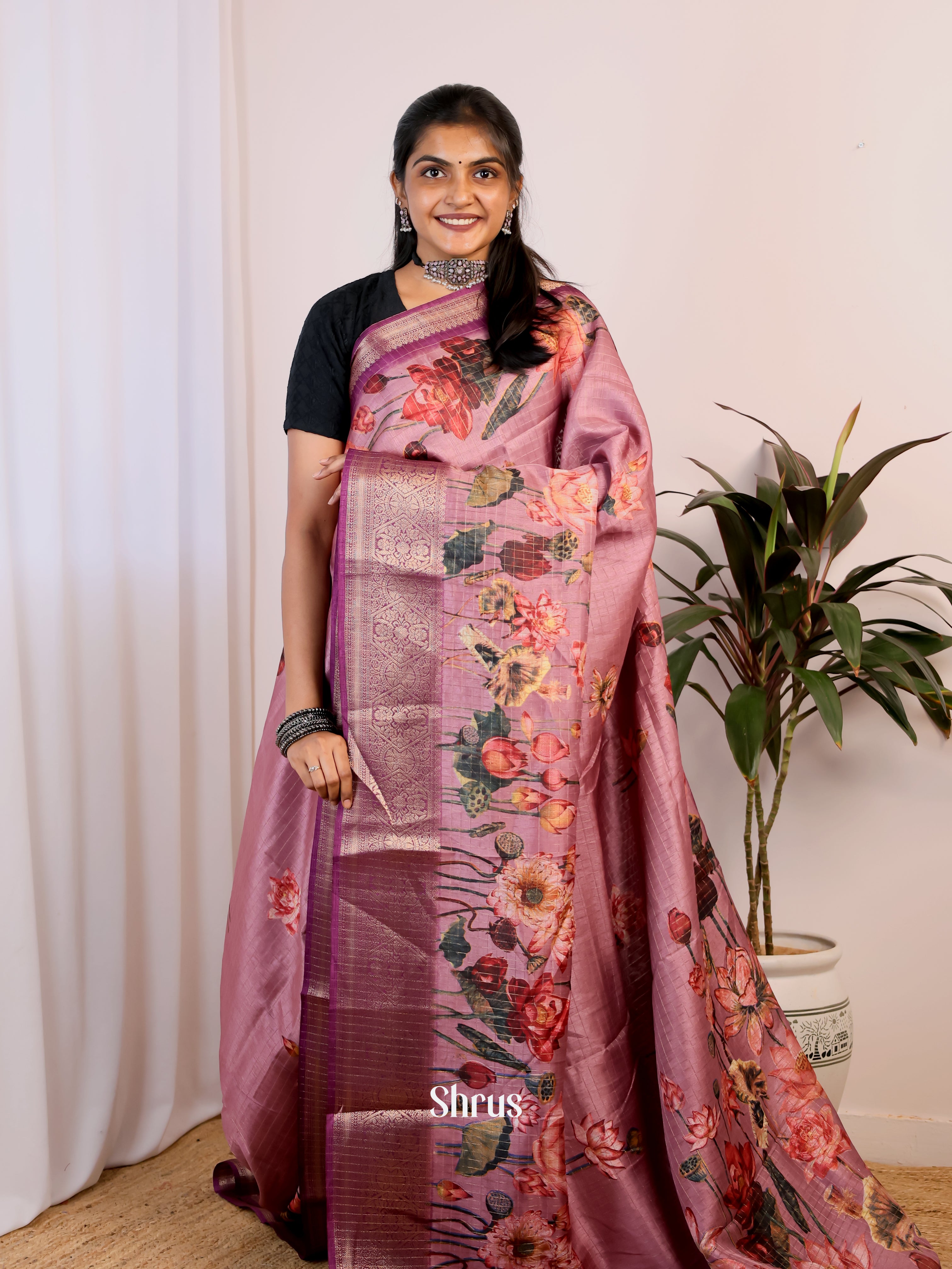 Purple - Semi Dola silk Saree