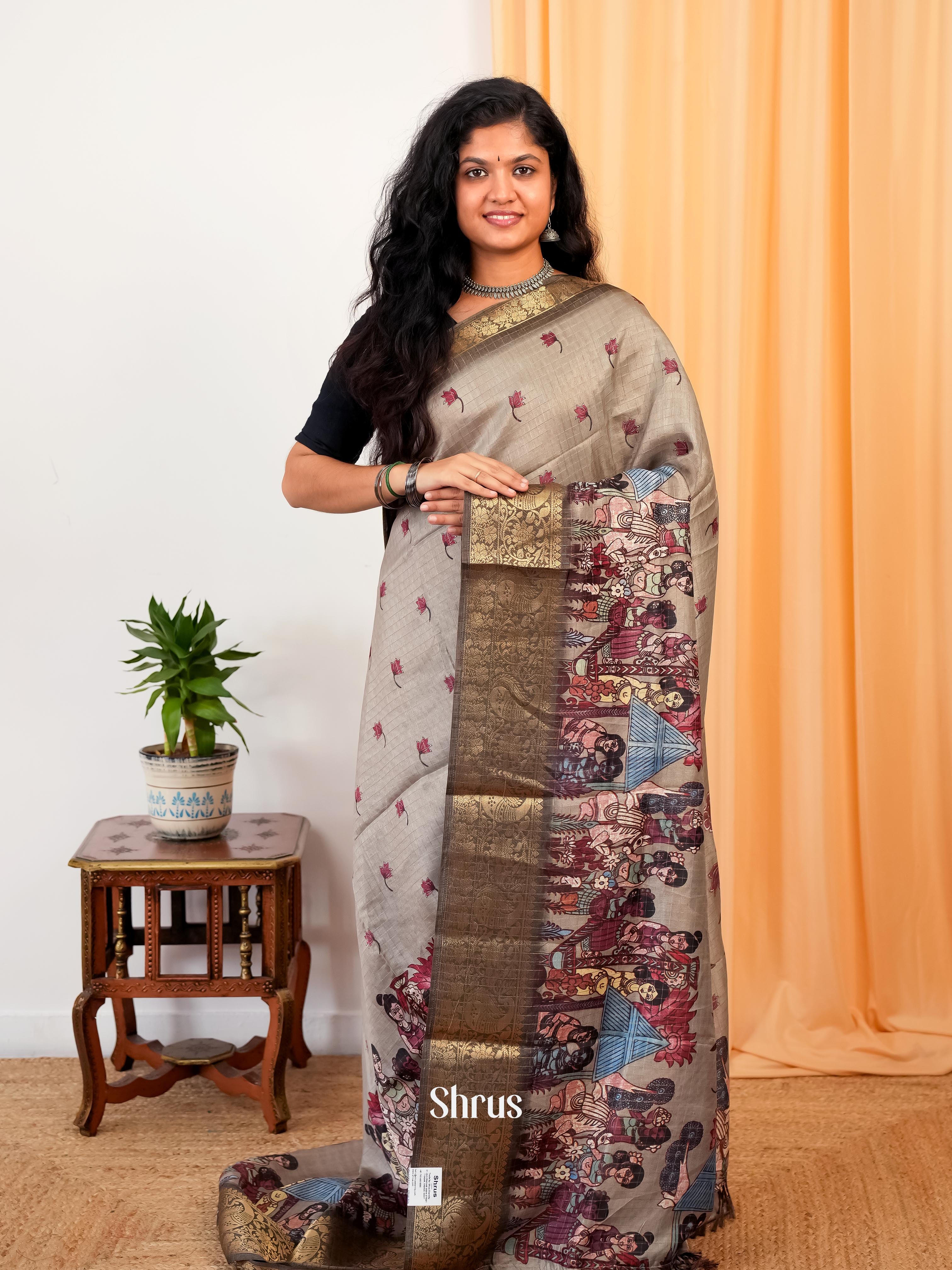 Grey - Semi Dola silk Saree