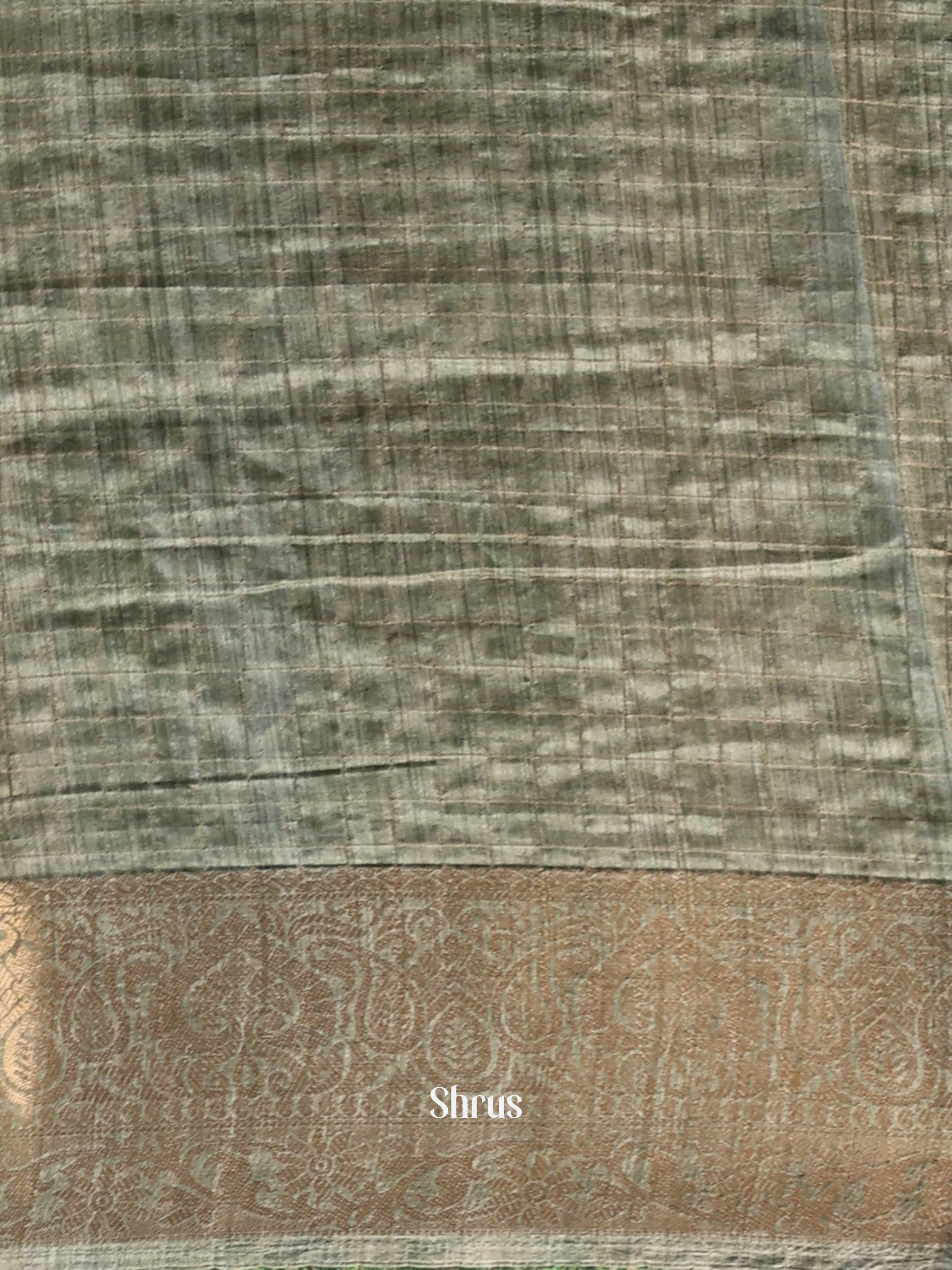 Cream & Green - Semi Dola silk Saree