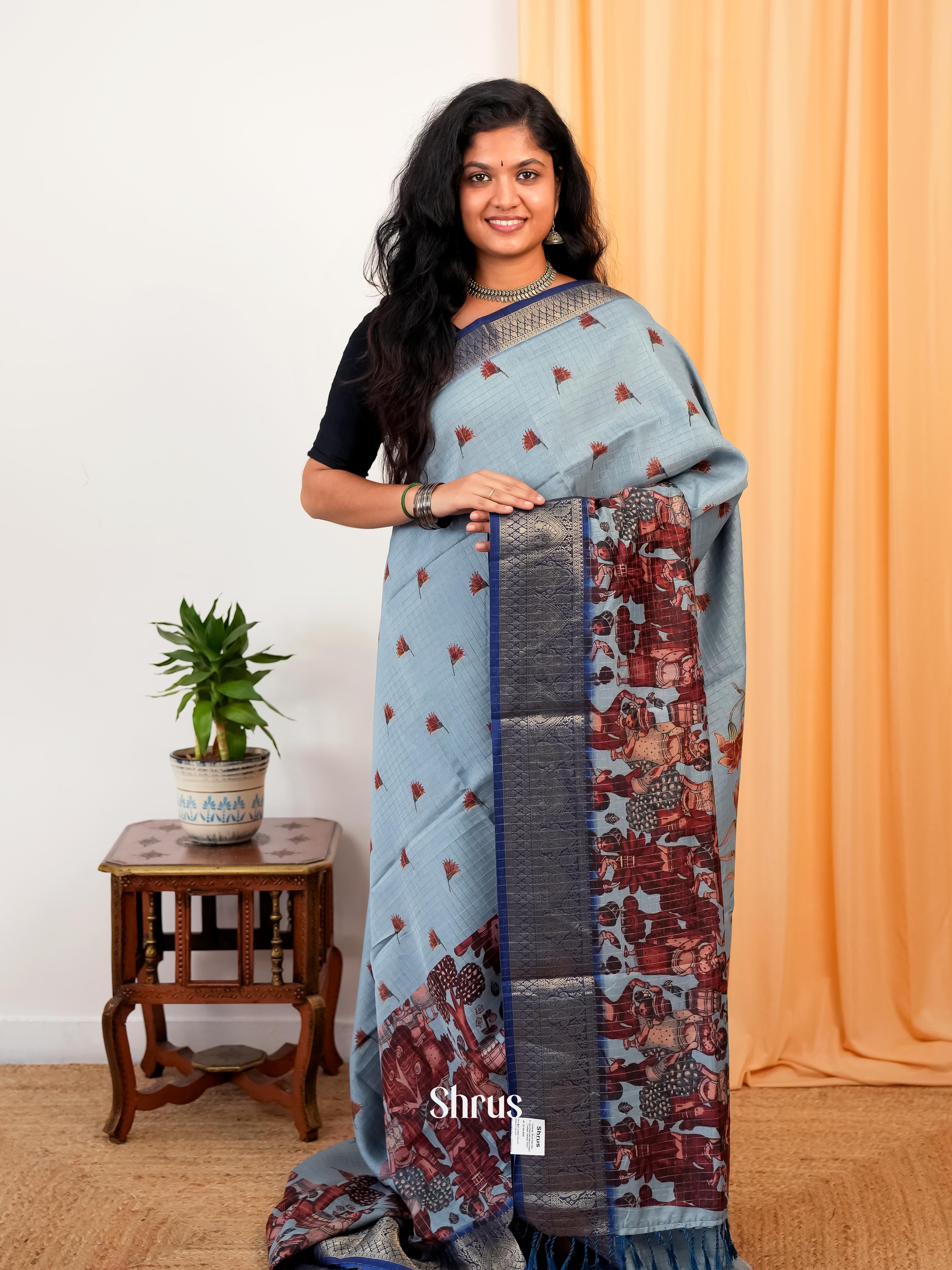 Pastel Blue - Semi Dola silk Saree