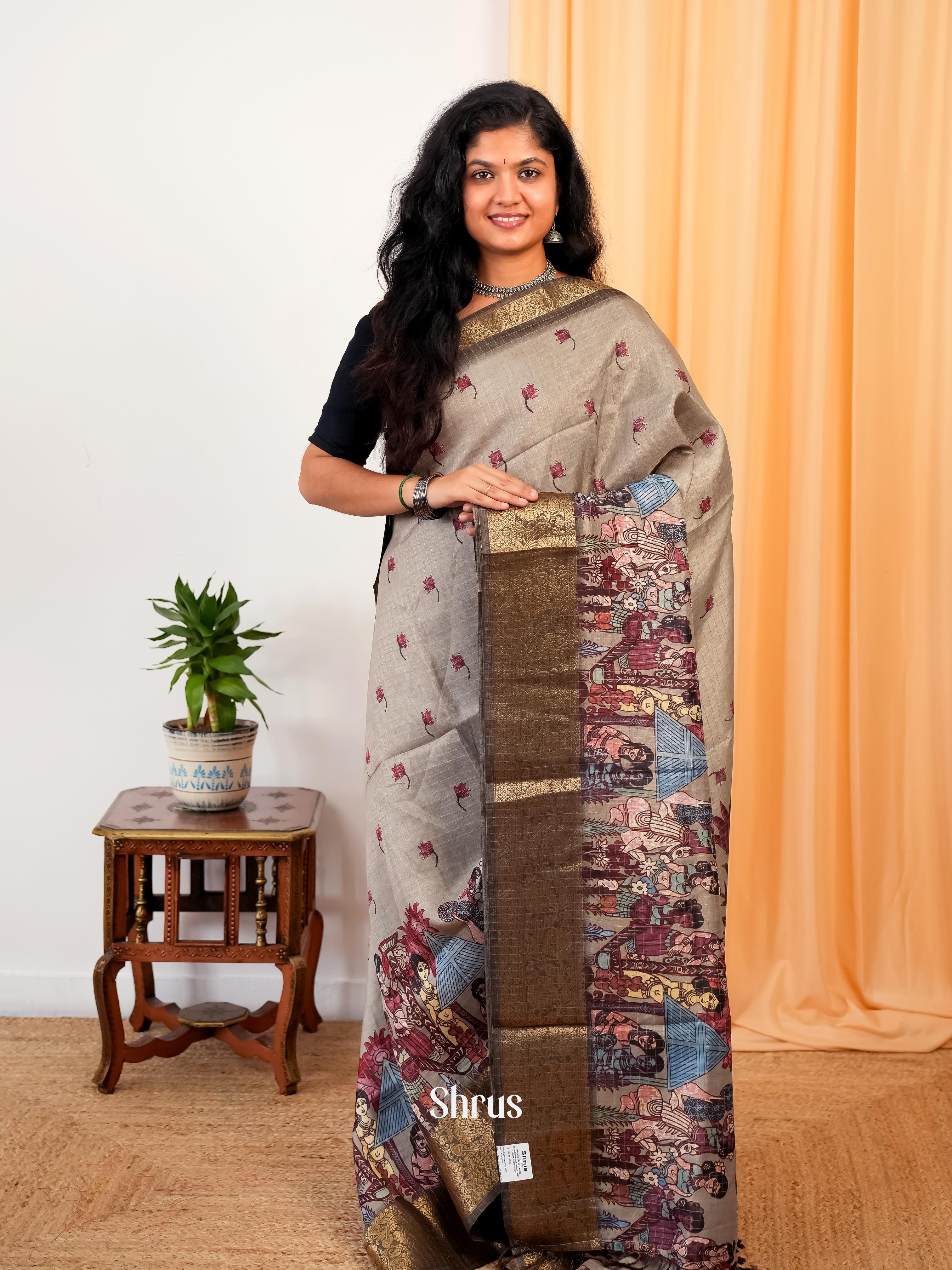 Grey  - Semi Dola silk Saree