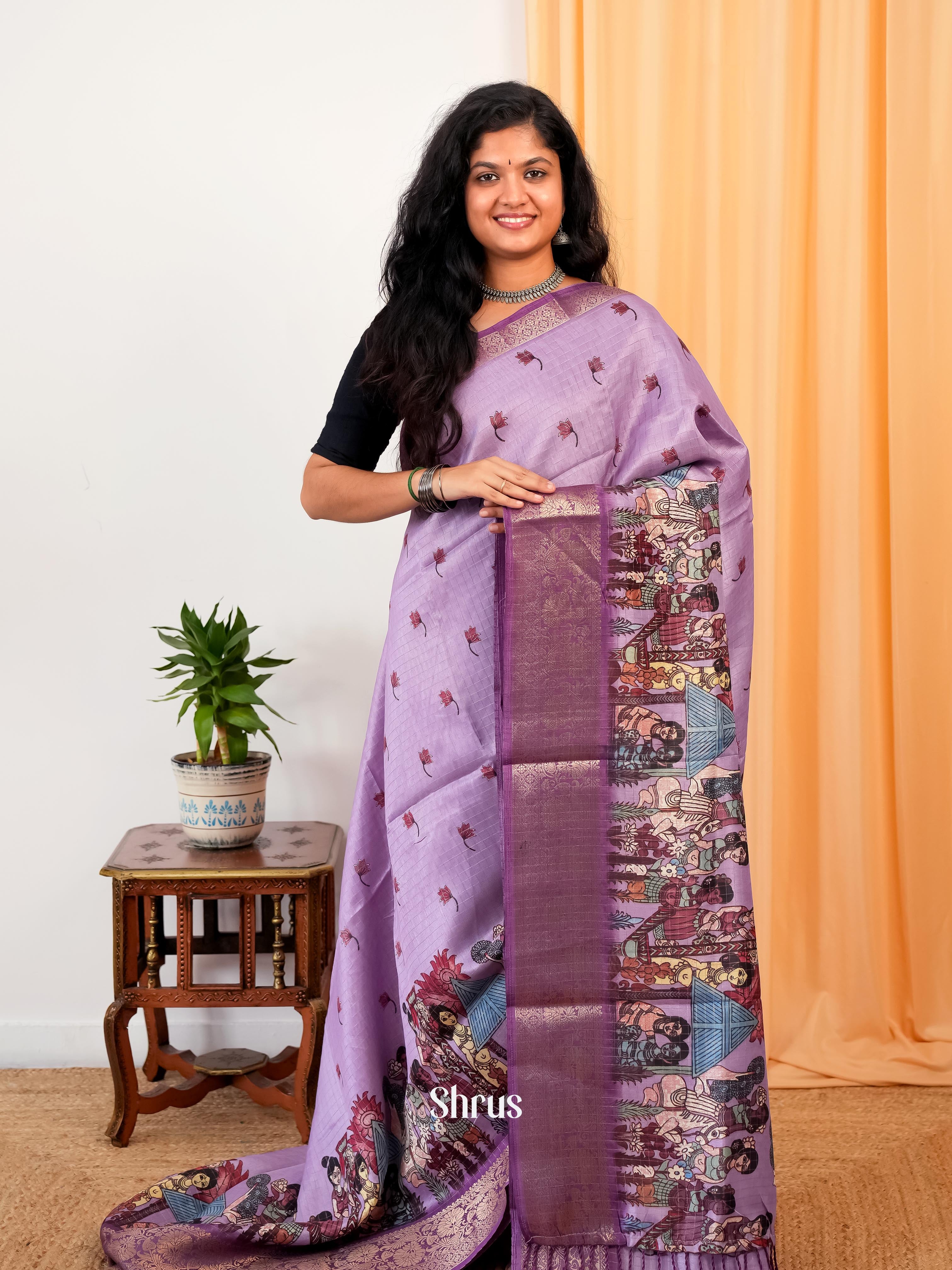 Purple - Semi Dola silk Saree