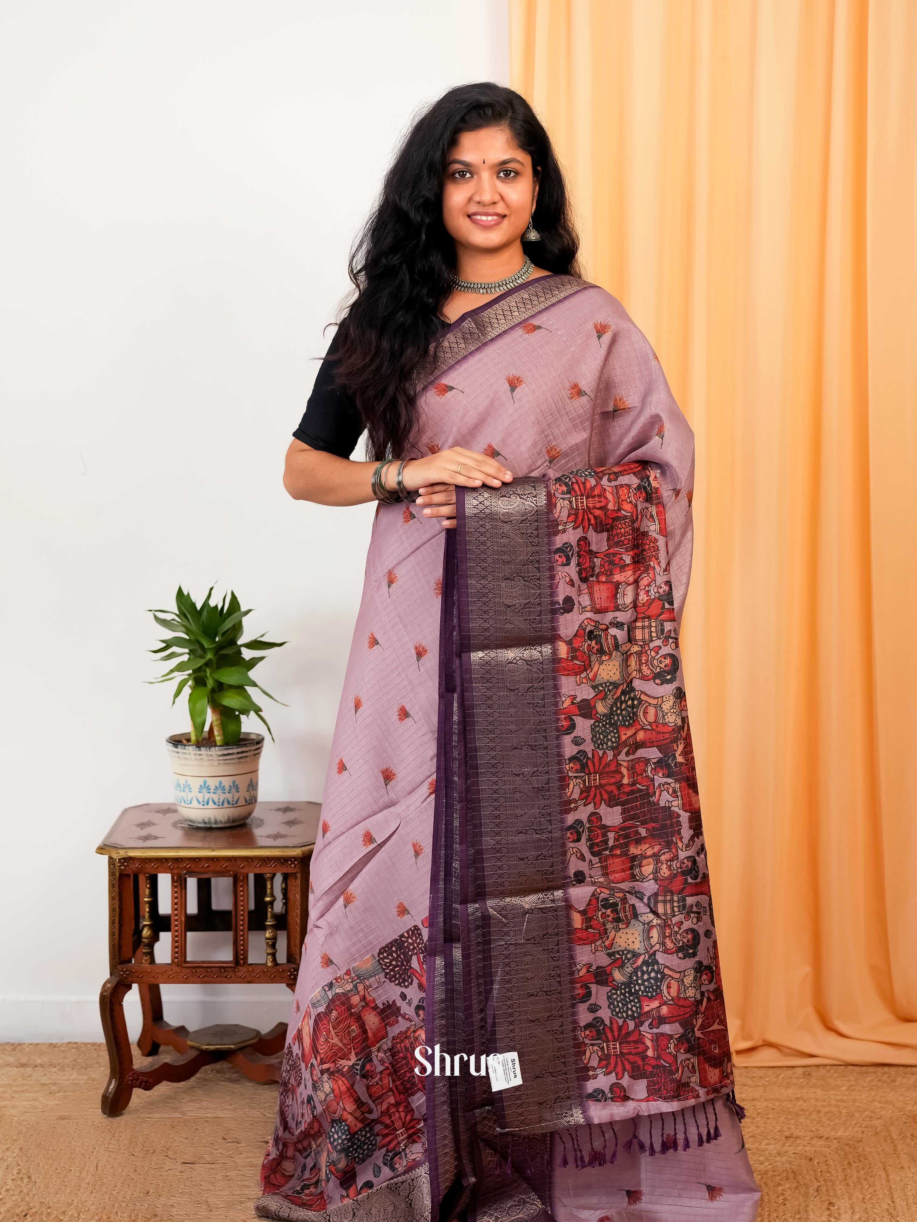 Purple - Semi Dola silk Saree