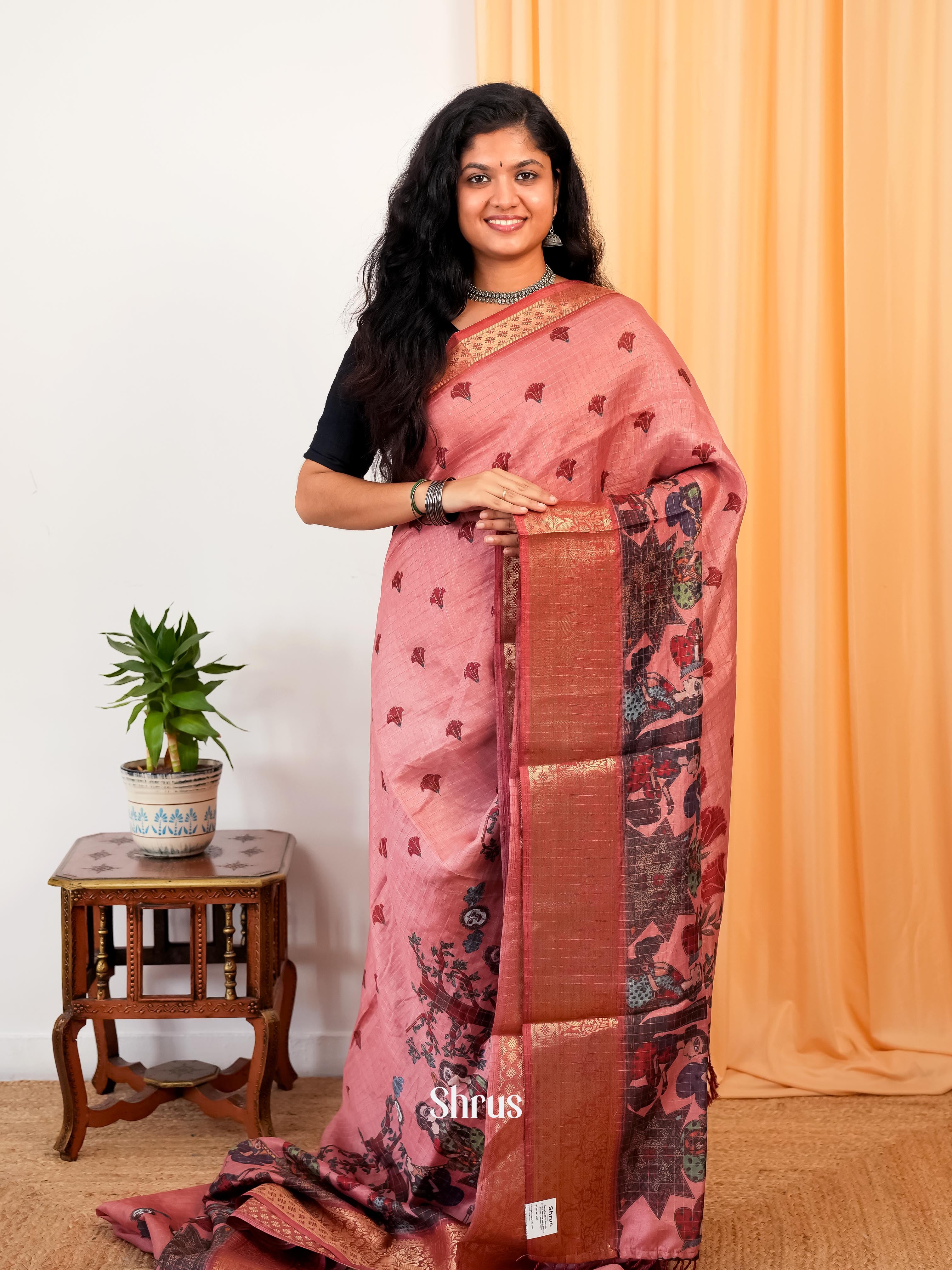 Pink - Semi Dola silk Saree