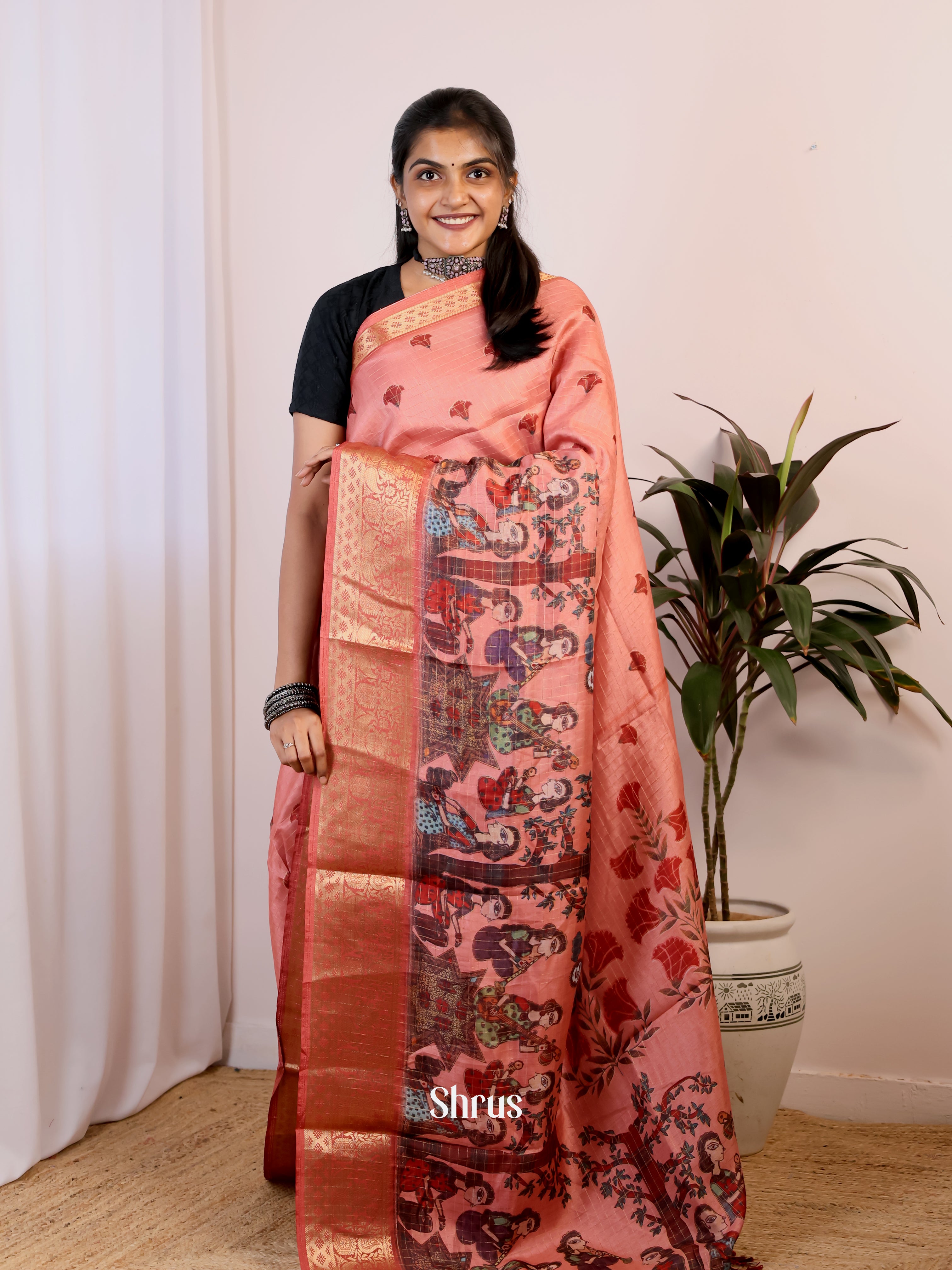 Pink - Semi Dola silk Saree