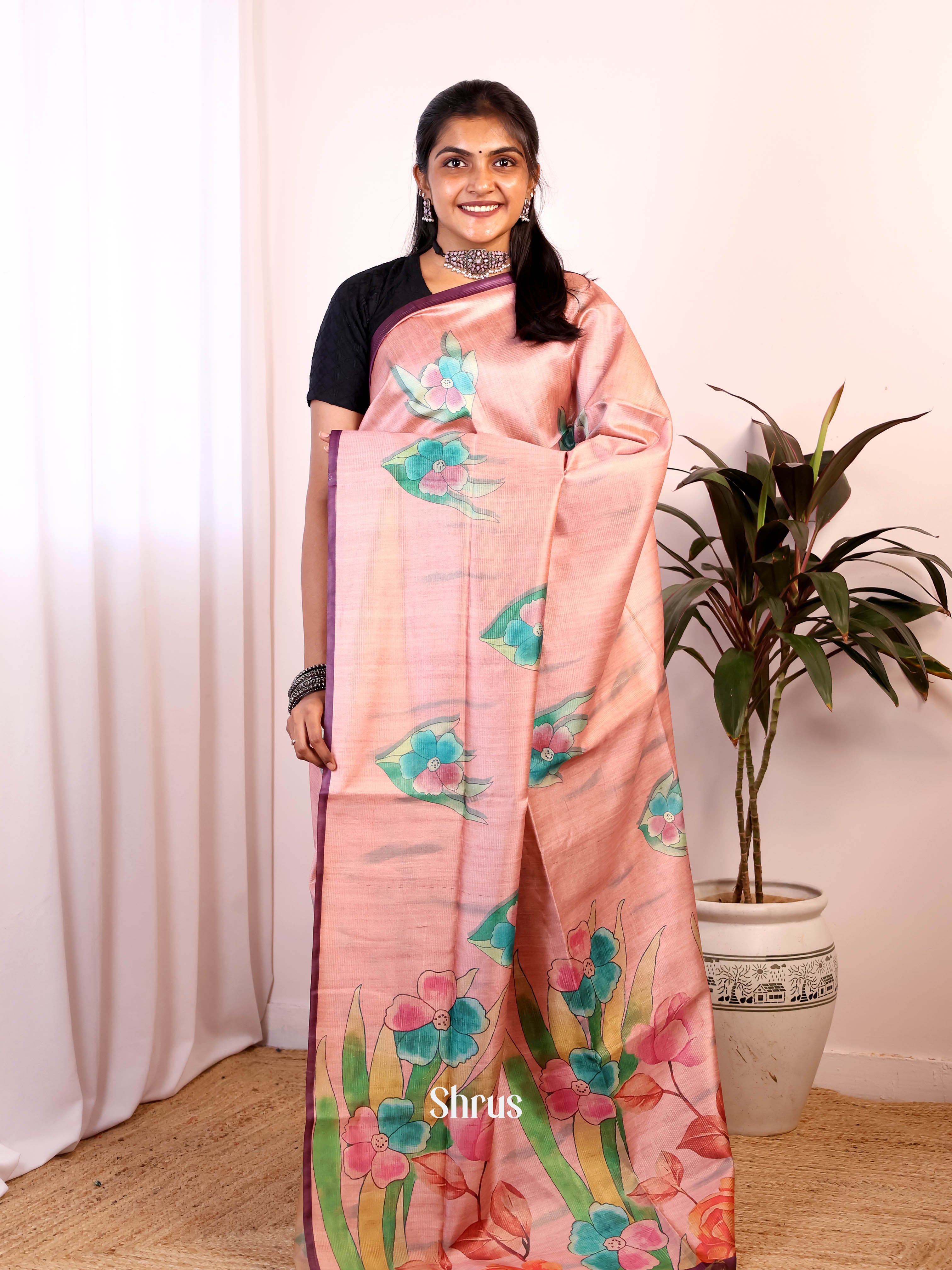 Pink - Semi Jute Saree