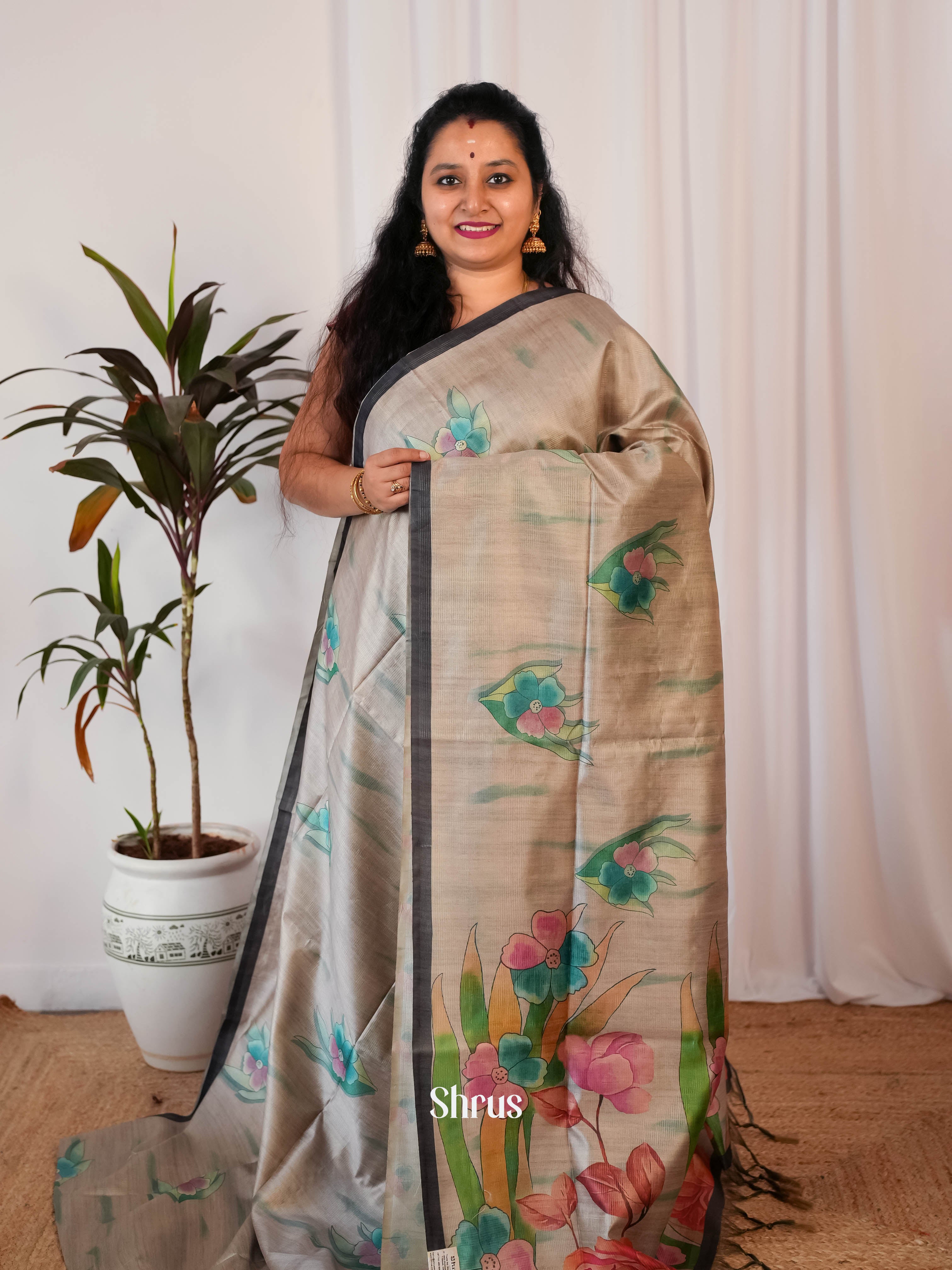 Grey - Semi Jute Saree